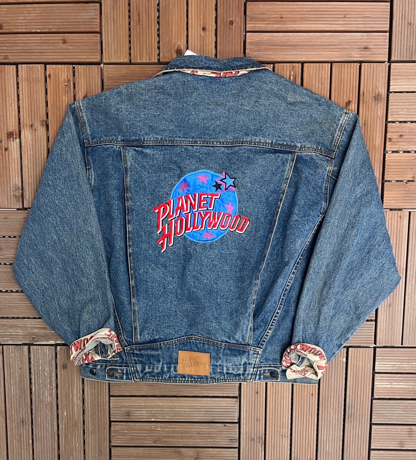 Planet Hollywood Stitched Denim Jacket | Size X-Large | Vintage 1990s Blue Promotional Jean Jacket |