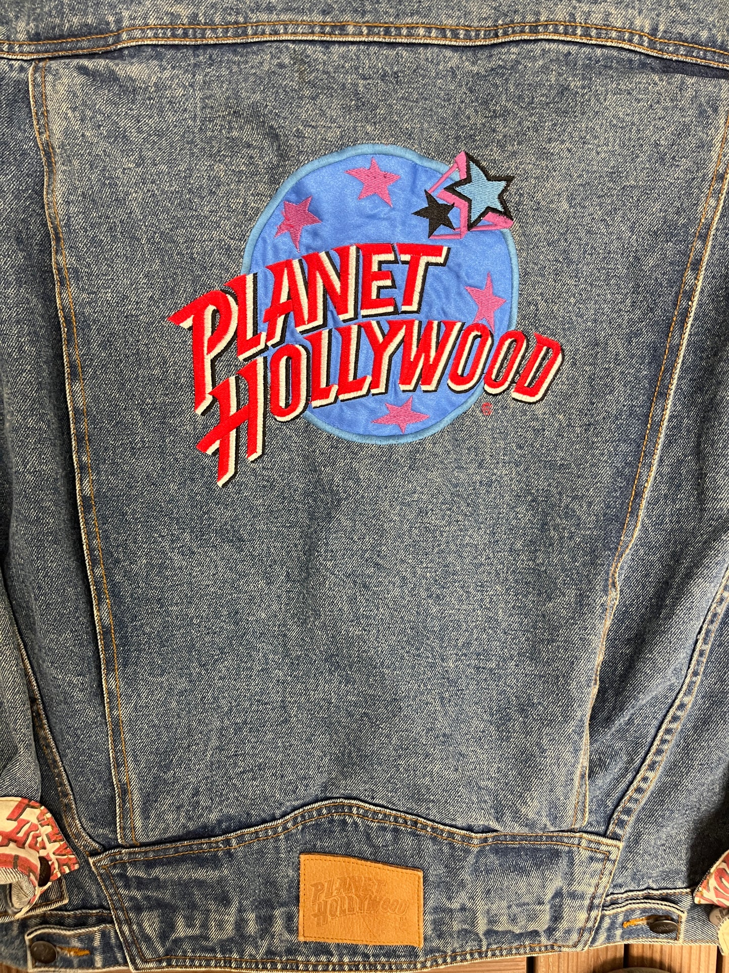 Planet Hollywood Stitched Denim Jacket | Size X-Large | Vintage 1990s Blue Promotional Jean Jacket |