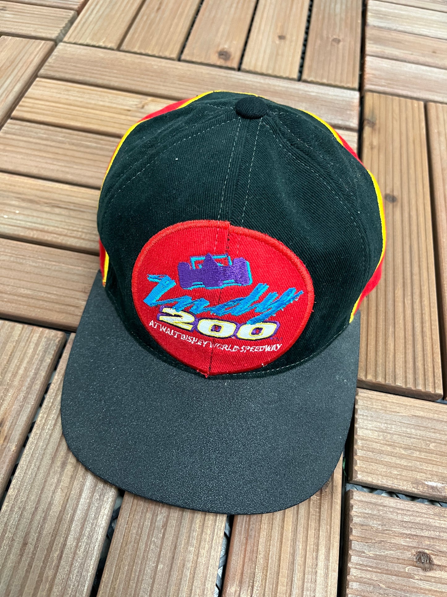 Indy 200 At Walt Disney World Speedway Racing Graphic Hat | Strap Back | Vintage 1990s NASCAR Racing Black Cap |