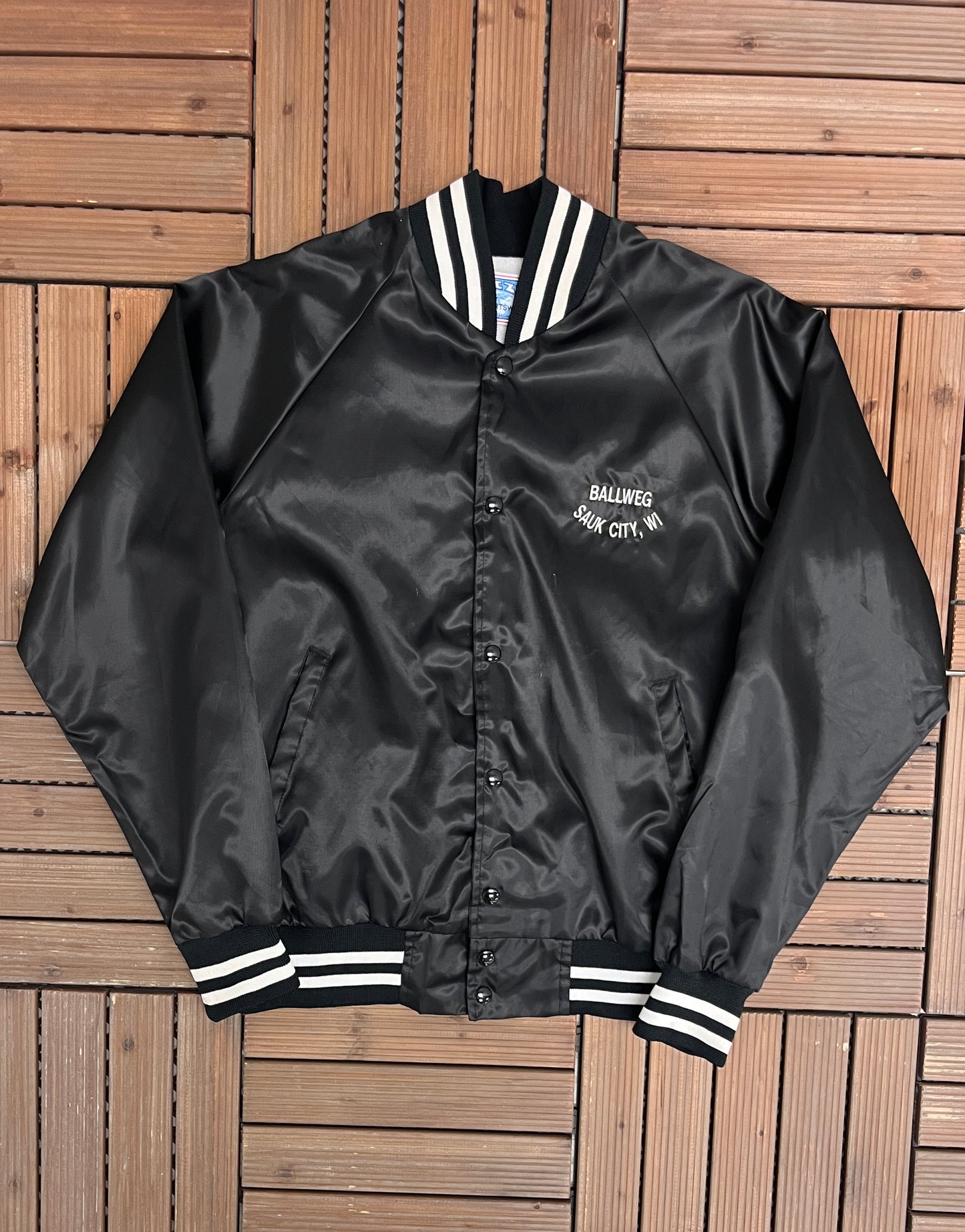 Chevrolet Heartbeat of America Graphic Jacket | Size Medium | Vintage 1990s Made in USA Black Jacket |