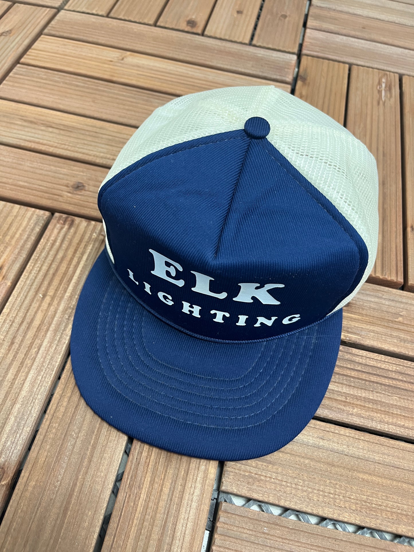 Elk Lighting Graphic Hat | Snap Back | Vintage 1990s Promotional Trucker Blue Cap |