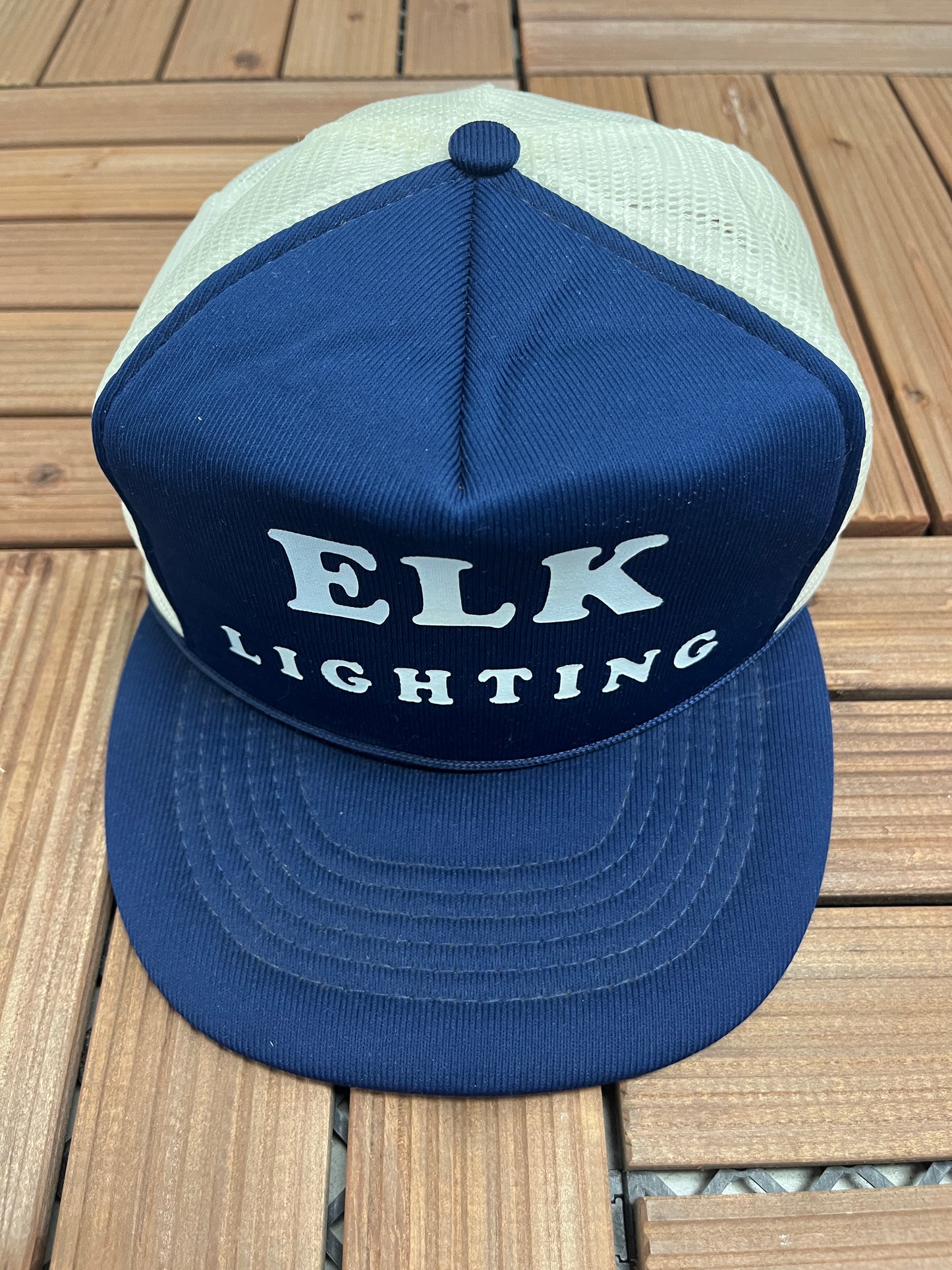 Elk Lighting Graphic Hat | Snap Back | Vintage 1990s Promotional Trucker Blue Cap |