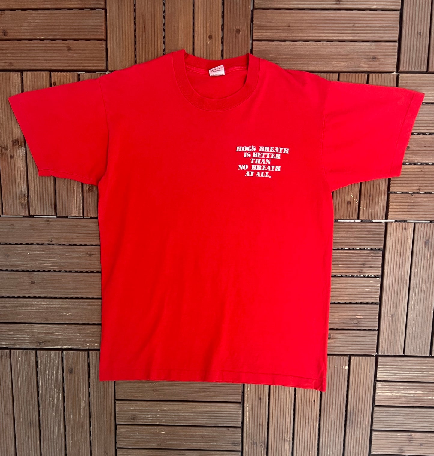 Hog's Breath Saloon Graphic Tee | Size Large | Vintage 1990s Promotional Saloon Red T-Shirt | Made in USA |