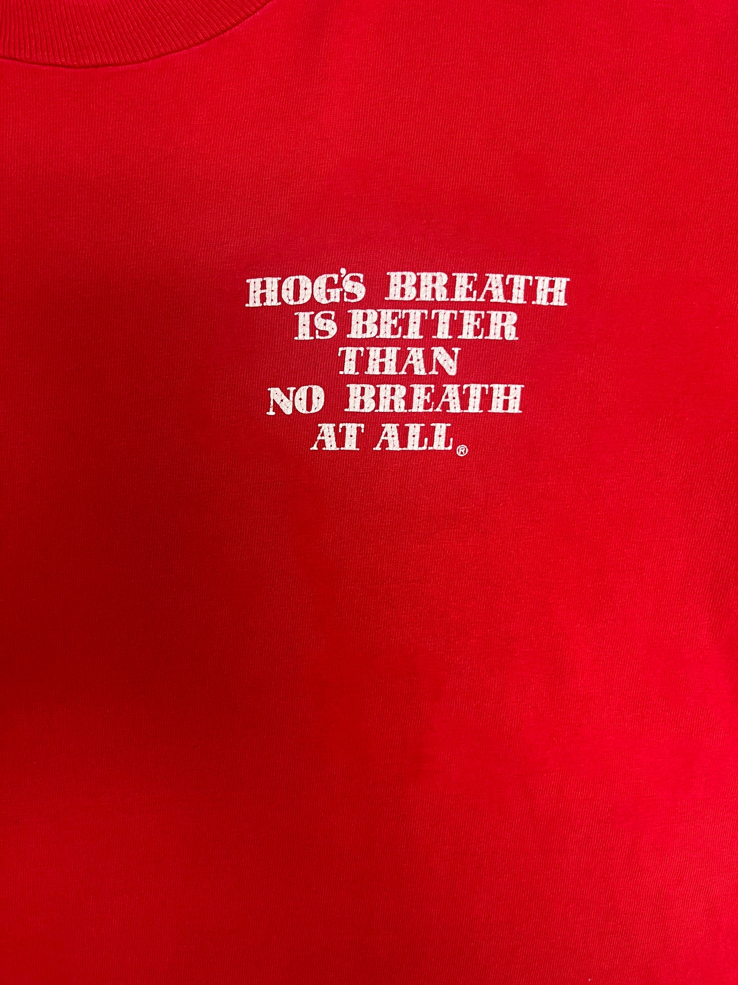 Hog's Breath Saloon Graphic Tee | Size Large | Vintage 1990s Promotional Saloon Red T-Shirt | Made in USA |