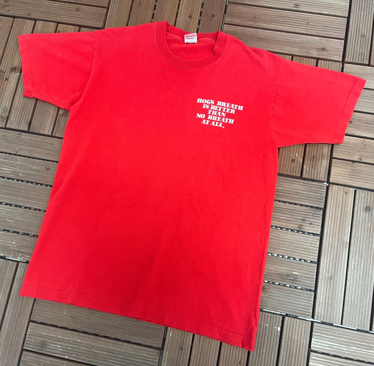 Hog's Breath Saloon Graphic Tee | Size Large | Vintage 1990s Promotional Saloon Red T-Shirt | Made in USA |