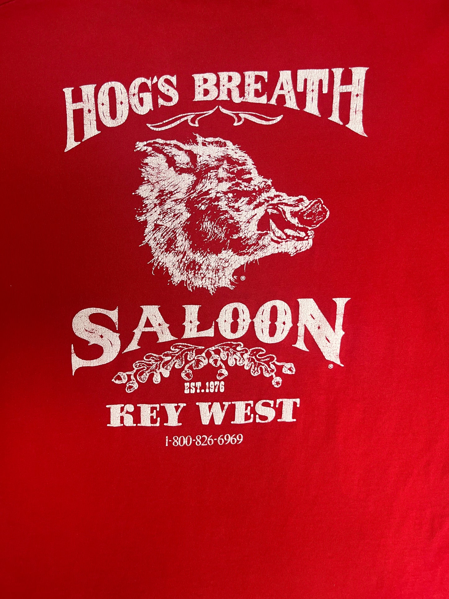 Hog's Breath Saloon Graphic Tee | Size Large | Vintage 1990s Promotional Saloon Red T-Shirt | Made in USA |