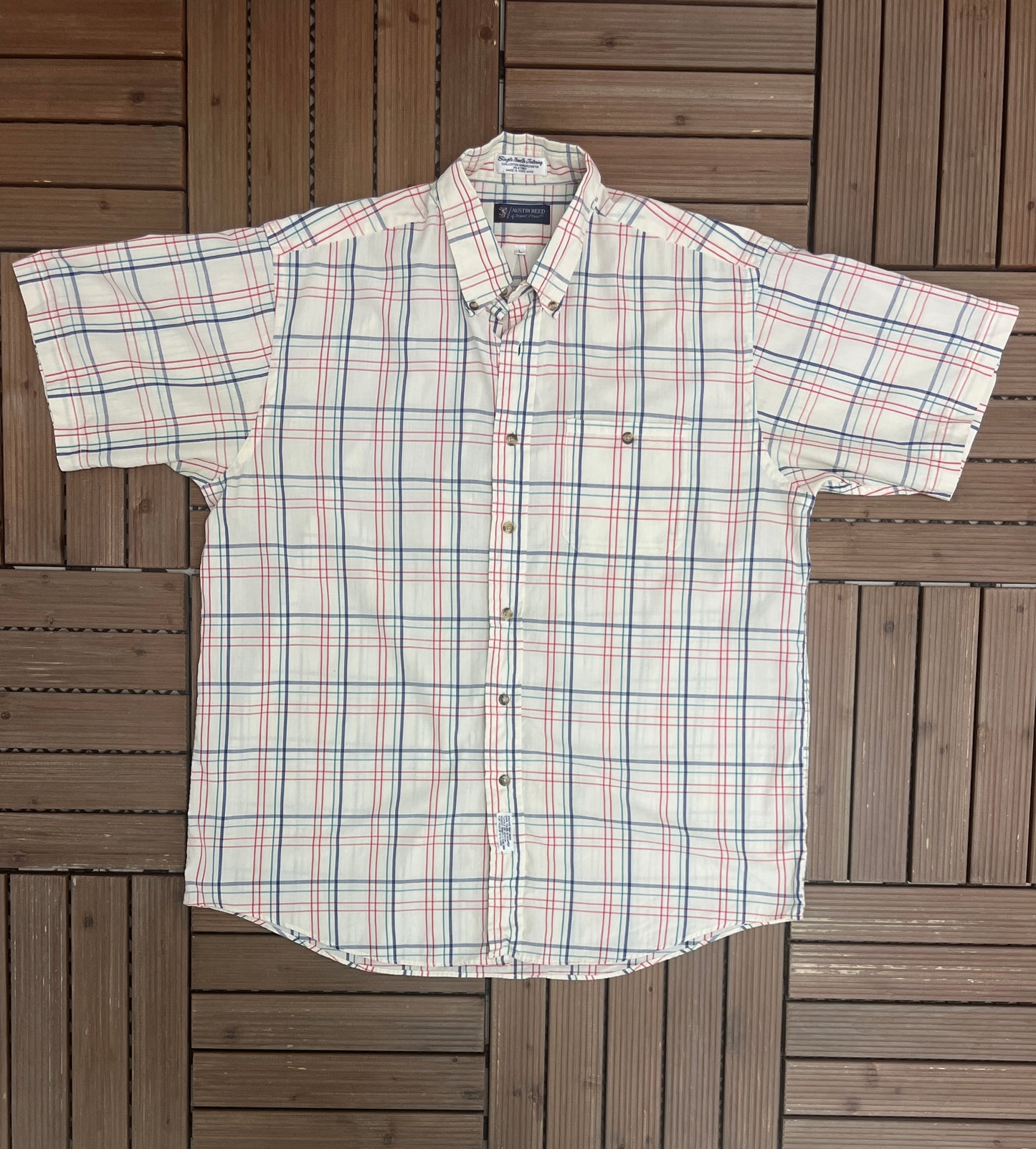 Austin Reed Plaid Button Down Shirt | Size Large | Vintage 1990s Plaid Colourful Button Down |