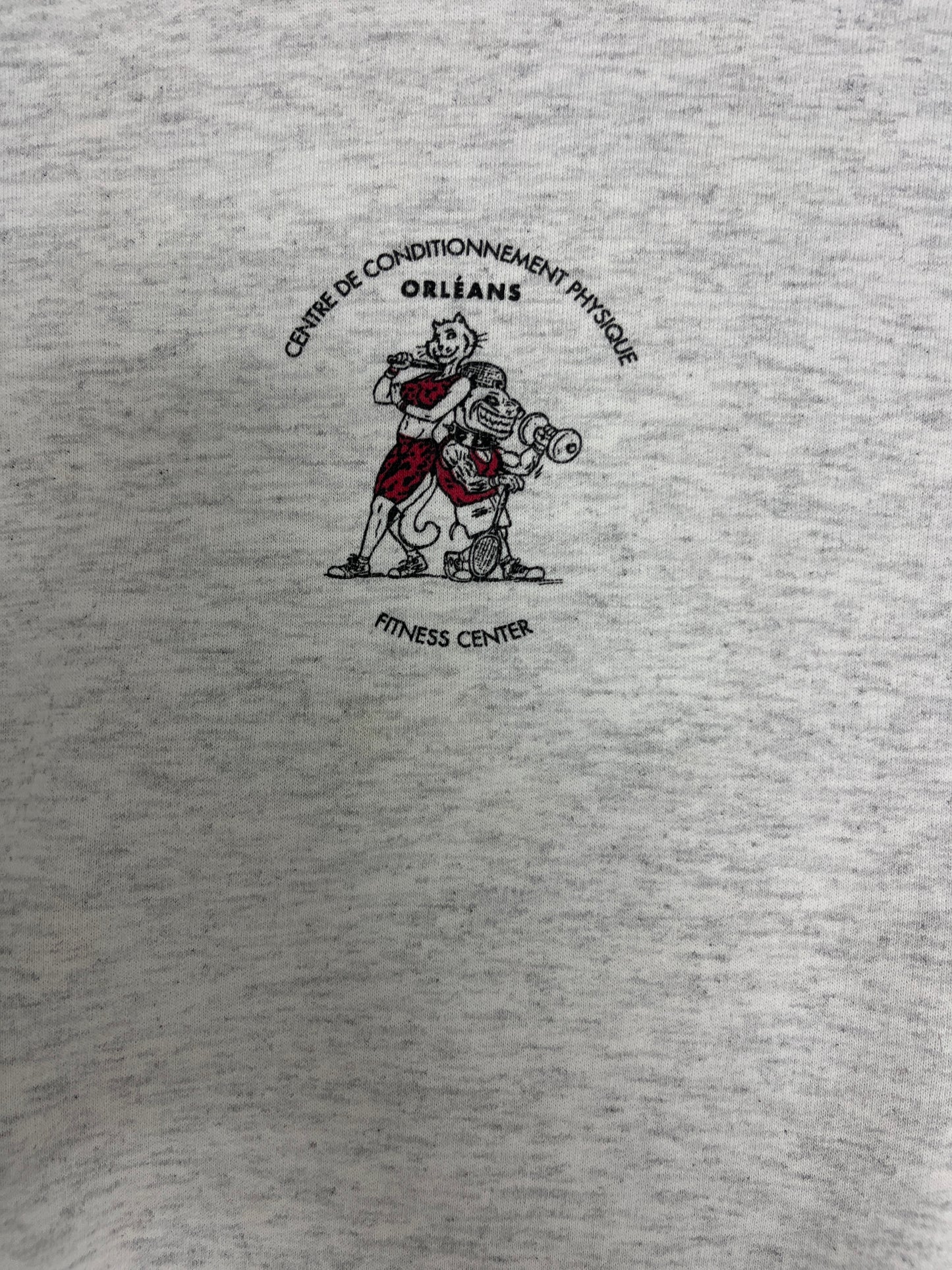 Centre De Conditionnement Physique Fitness Center Graphic Crewneck | Size Large | Vintage 1990s Promotional Grey Sweater |