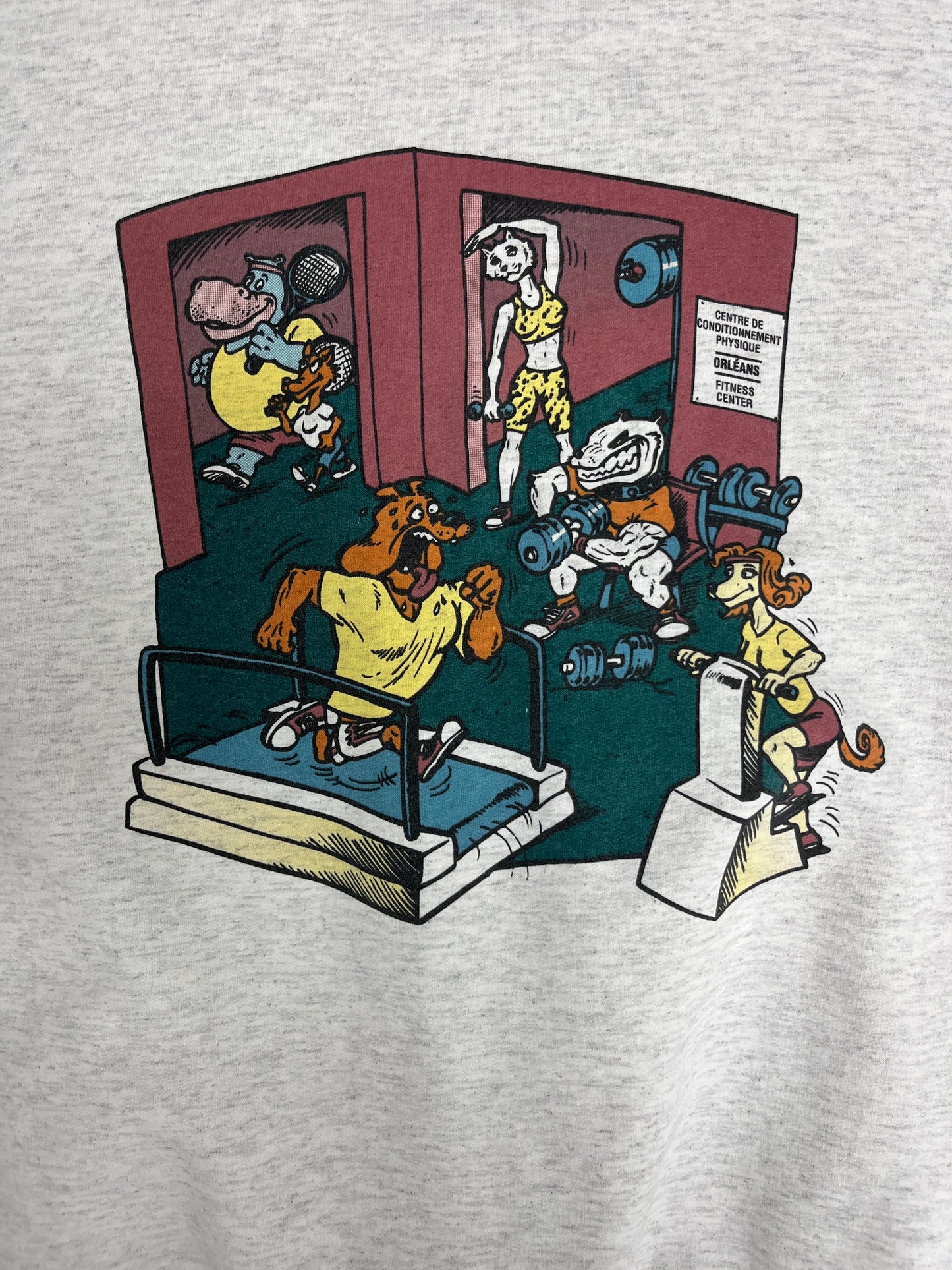 Centre De Conditionnement Physique Fitness Center Graphic Crewneck | Size Large | Vintage 1990s Promotional Grey Sweater |