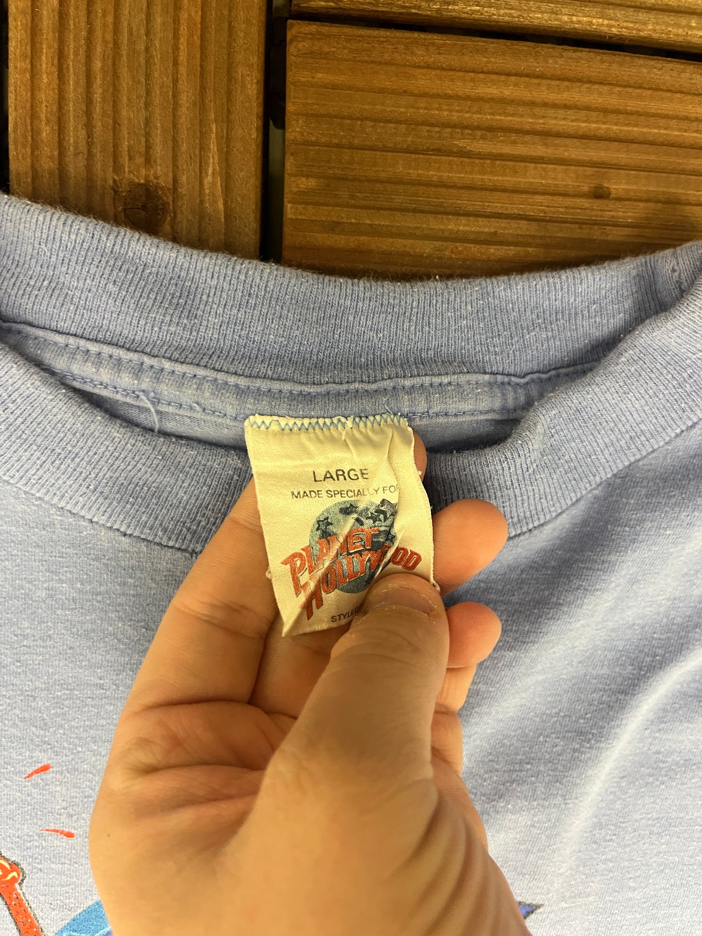 Planet Hollywood Paris Graphic Tee | Size Large | Vintage 1990s Tourist Promotional Blue T-Shirt |