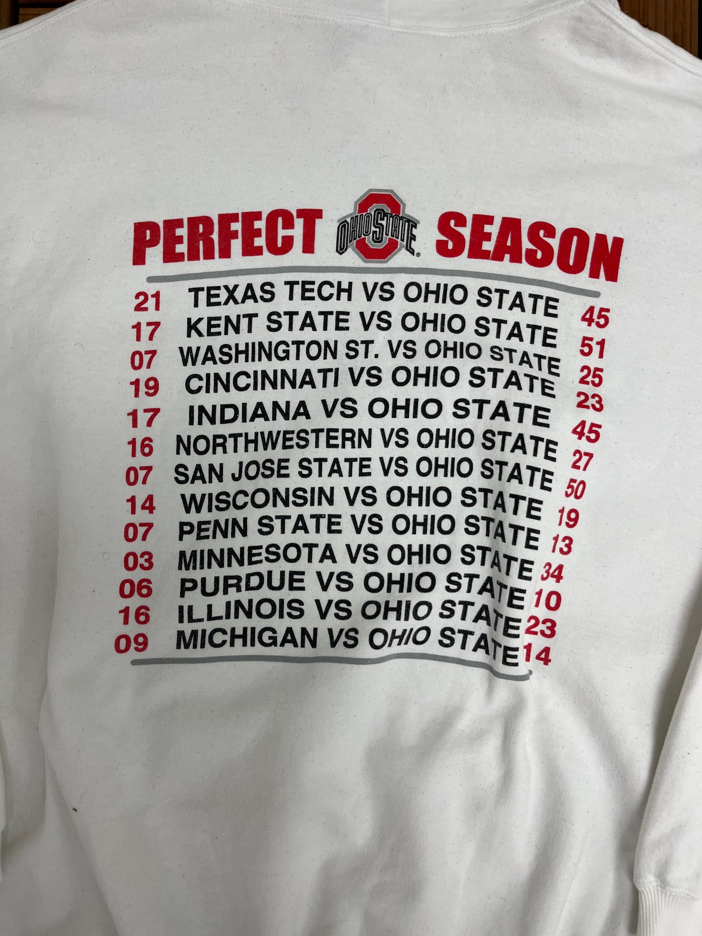 Ohio State Buckeyes Perfect Season Graphic Hoodie | Size XX-Large | Vintage 2000s College Football White Sweater |