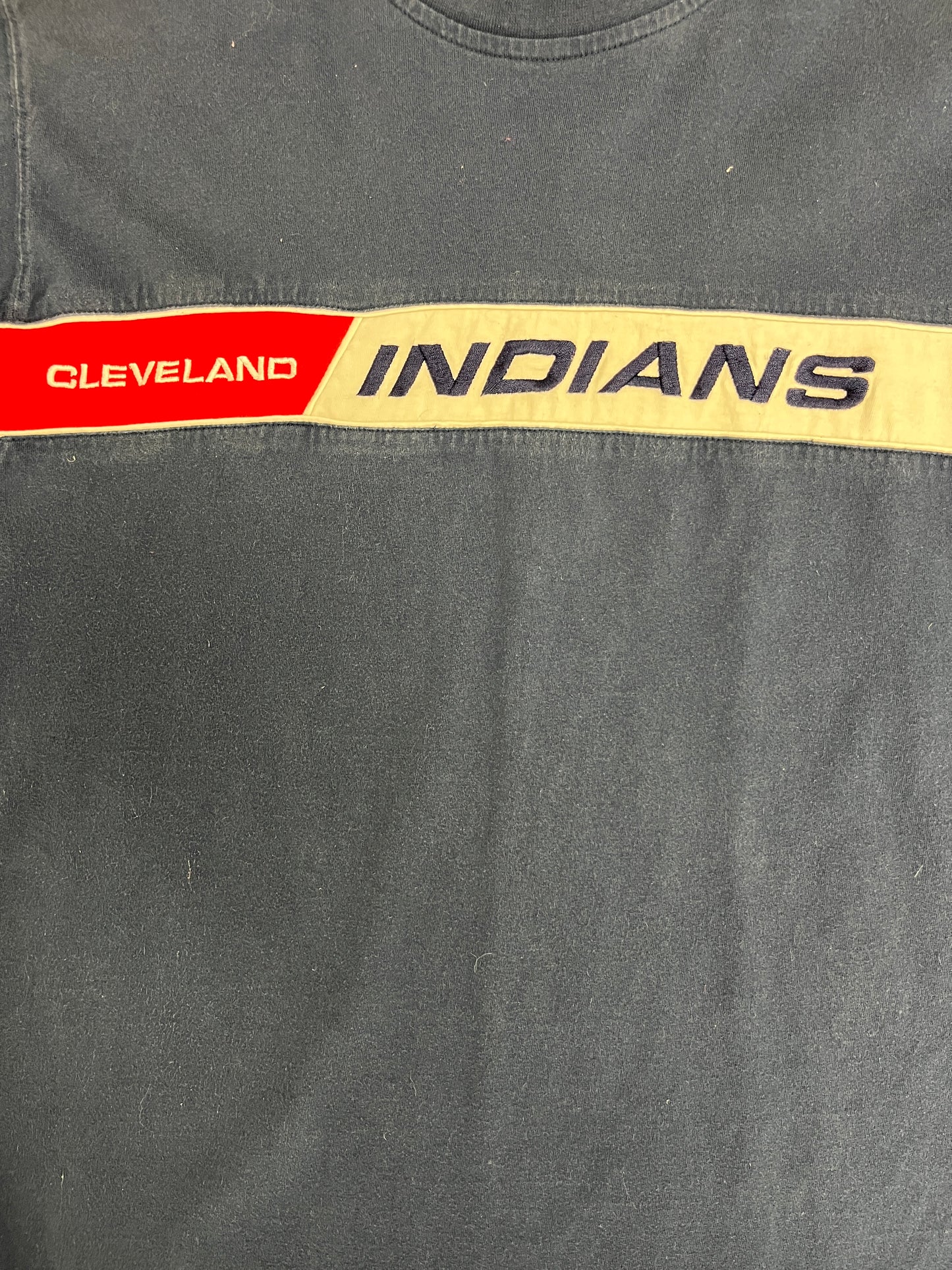 Cleveland Indians Embroidered Graphic Tee | Size Medium | Vintage 1990s MLB Baseball Blue T-Shirt |