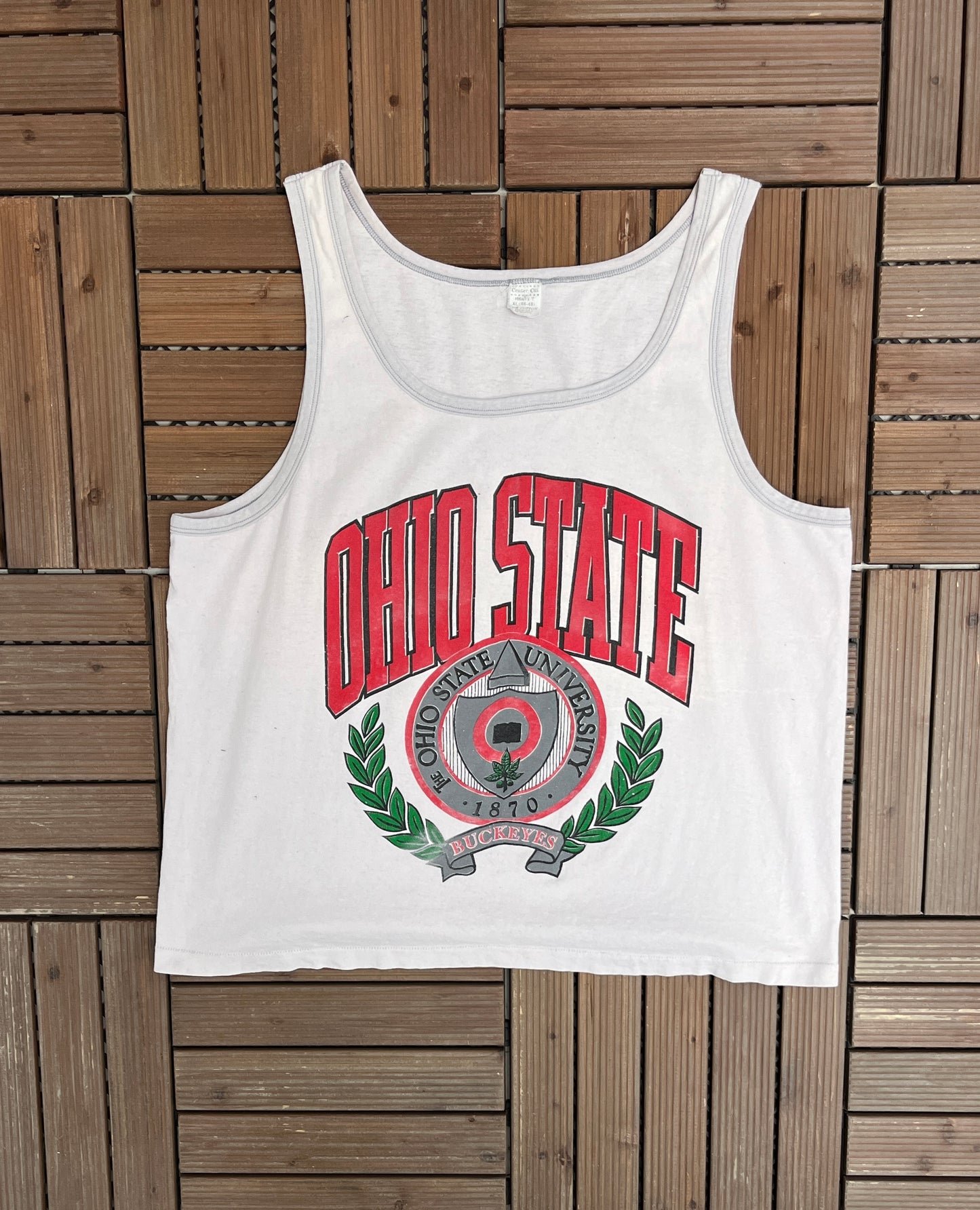 Ohio State Buckeyes Graphic Tee | Size X-Large | Vintage 1990s College Grey Pink Tinted Tank Top T-Shirt |