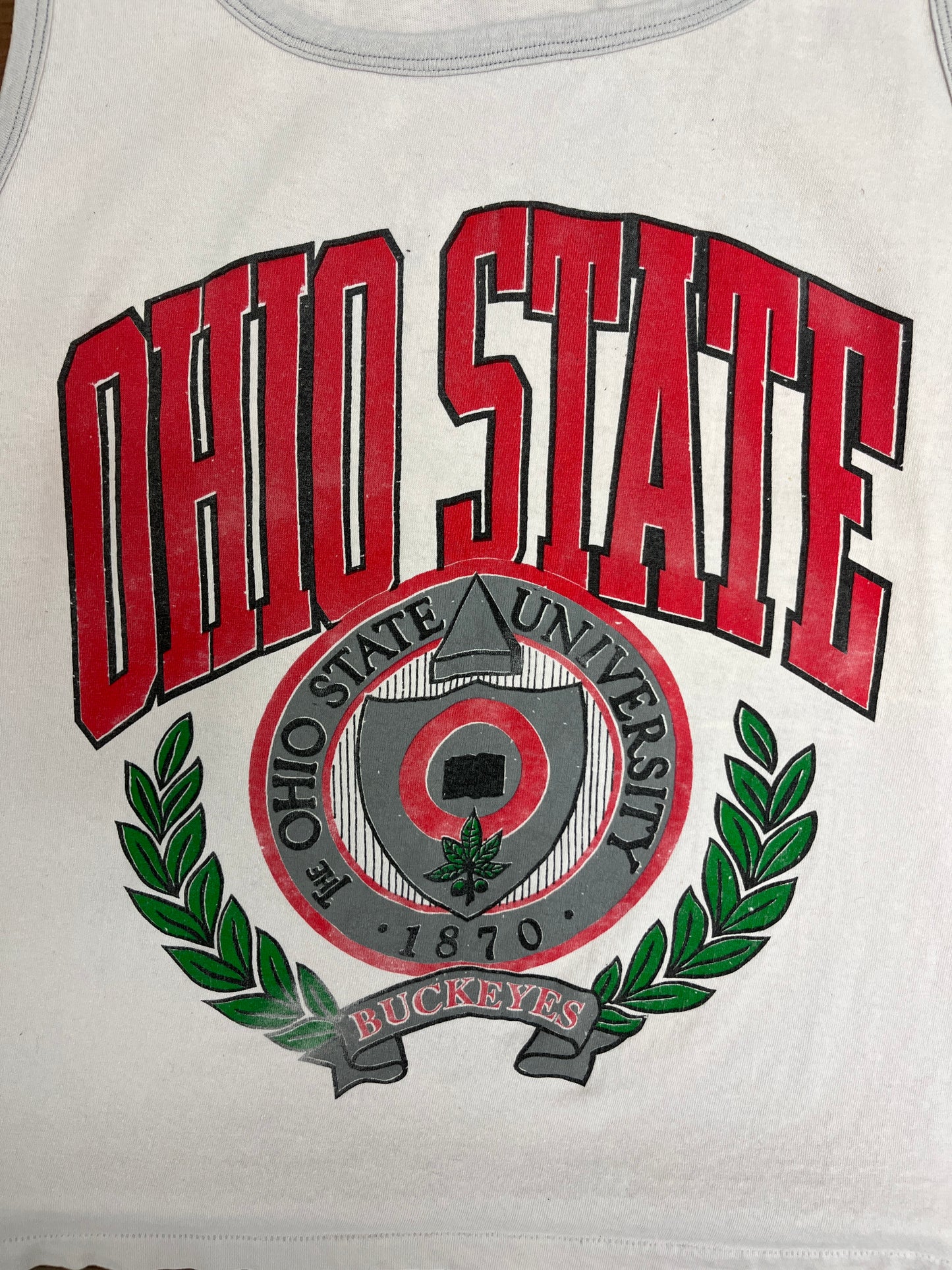 Ohio State Buckeyes Graphic Tee | Size X-Large | Vintage 1990s College Grey Pink Tinted Tank Top T-Shirt |