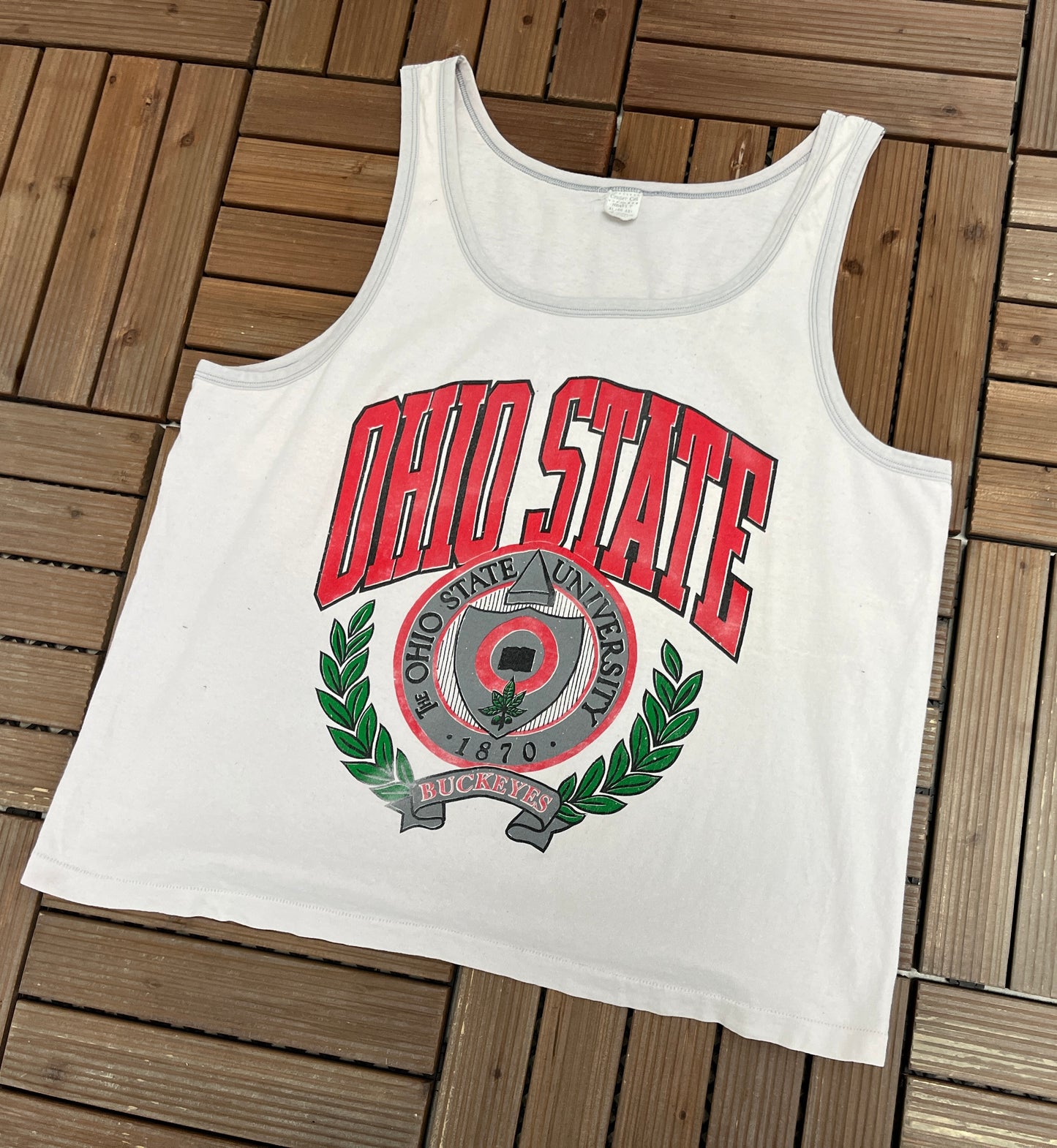 Ohio State Buckeyes Graphic Tee | Size X-Large | Vintage 1990s College Grey Pink Tinted Tank Top T-Shirt |
