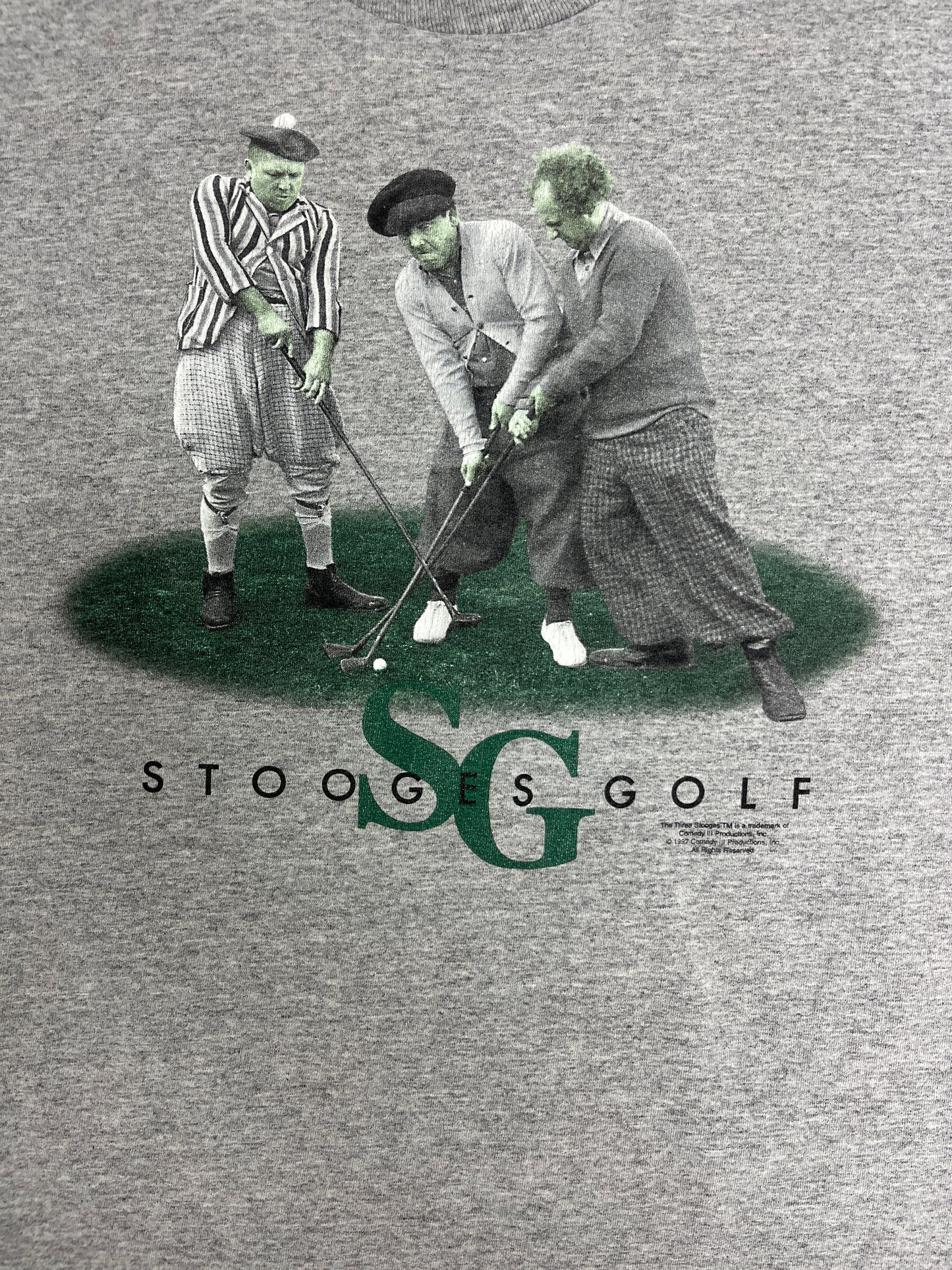 The Three Stooges Golf Graphic Tee | Size X-Large | Vintage 1990s Promotional Comedy Group White T-Shirt | Made in USA |