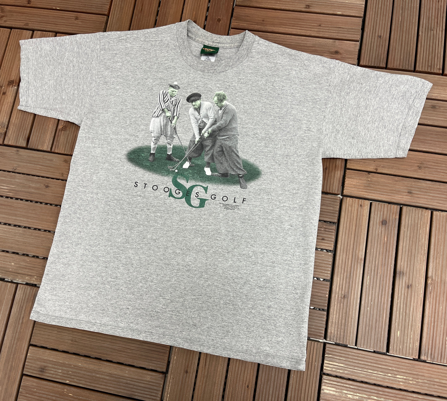 The Three Stooges Golf Graphic Tee | Size X-Large | Vintage 1990s Promotional Comedy Group White T-Shirt | Made in USA |