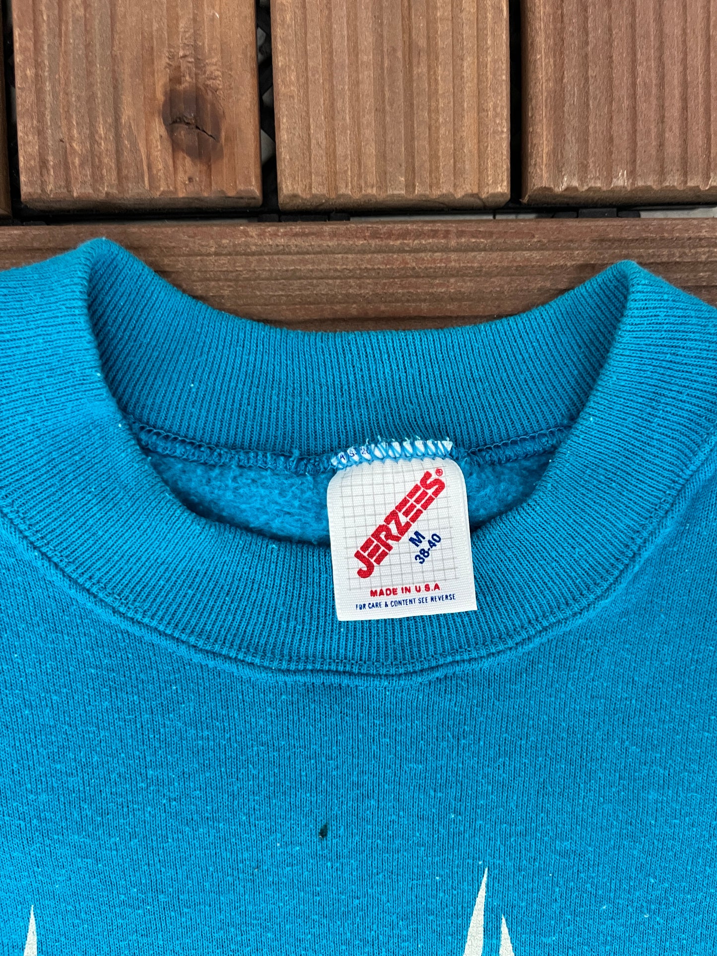 Sailing Into The Future With My Credit Union Graphic Crewneck | Size Medium | Vintage 1980s Made in USA Blue Sweater |