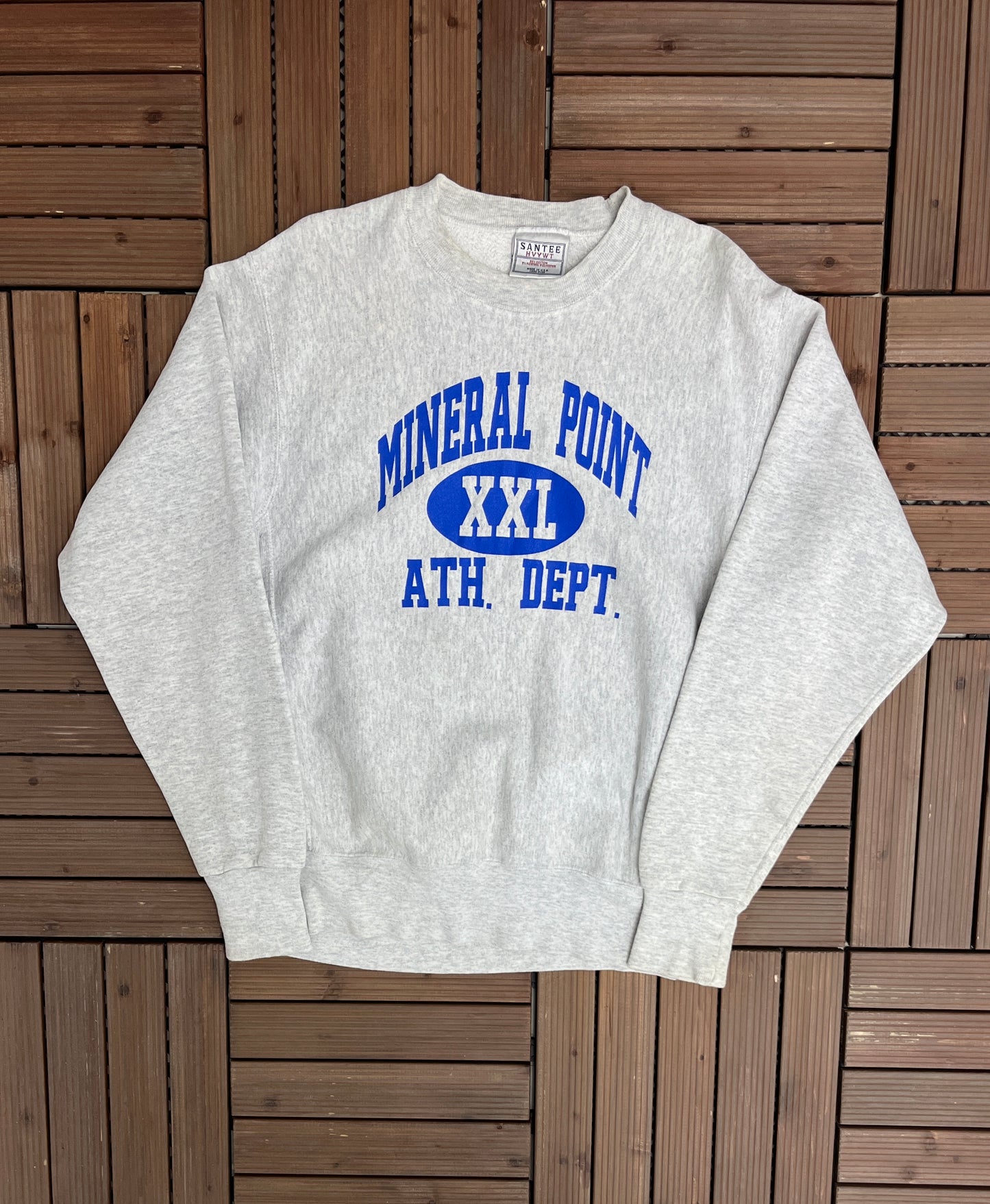 Mineral Point Athletic Dept. Graphic Crewneck | Size Large | Vintage 1990s Heather Grey Sweater |