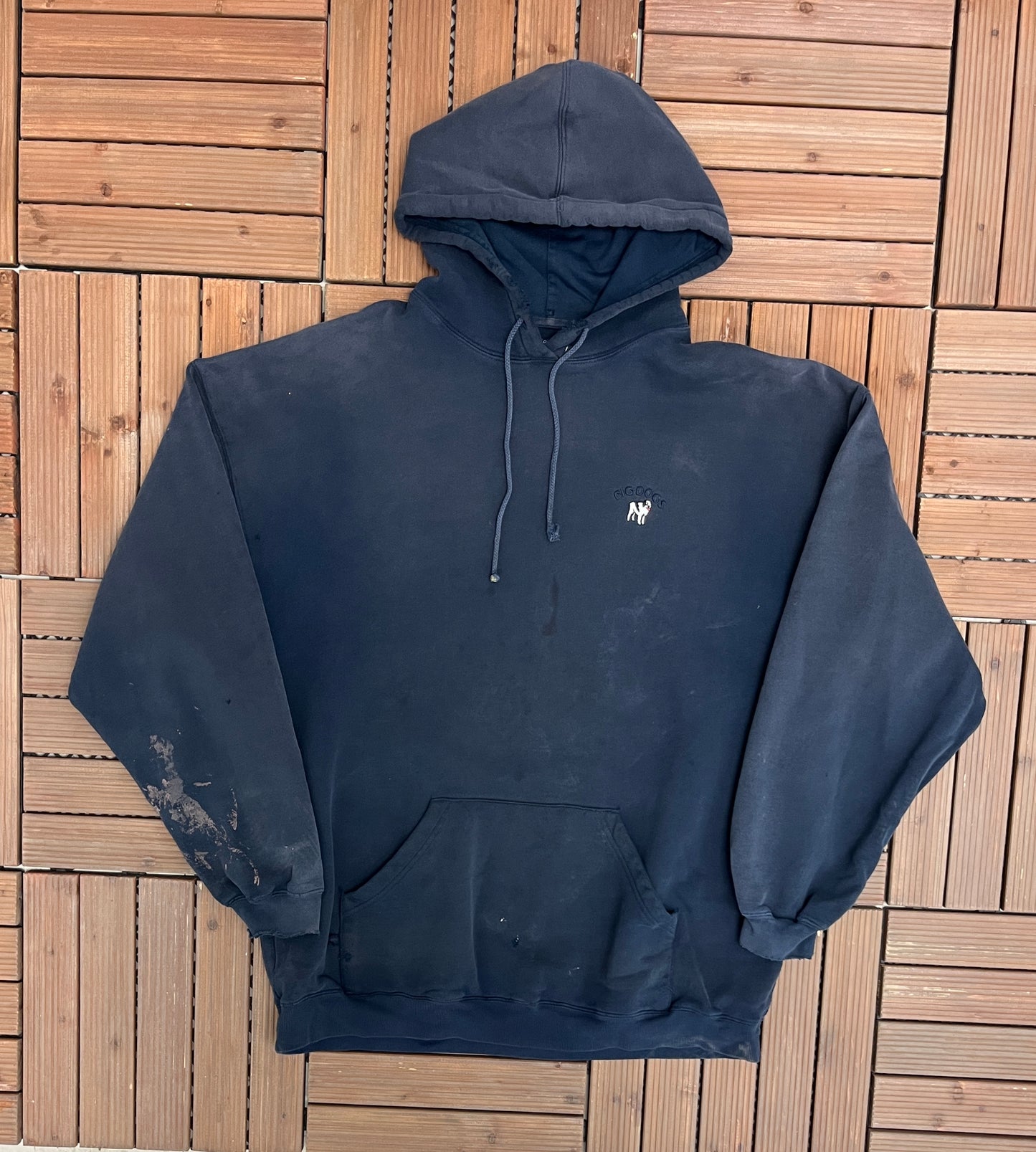 Big Dogs Embroidered Graphic Hoodie | Size X-Large | Vintage 2000s Cartoon Big Dogs Blue Sweater |