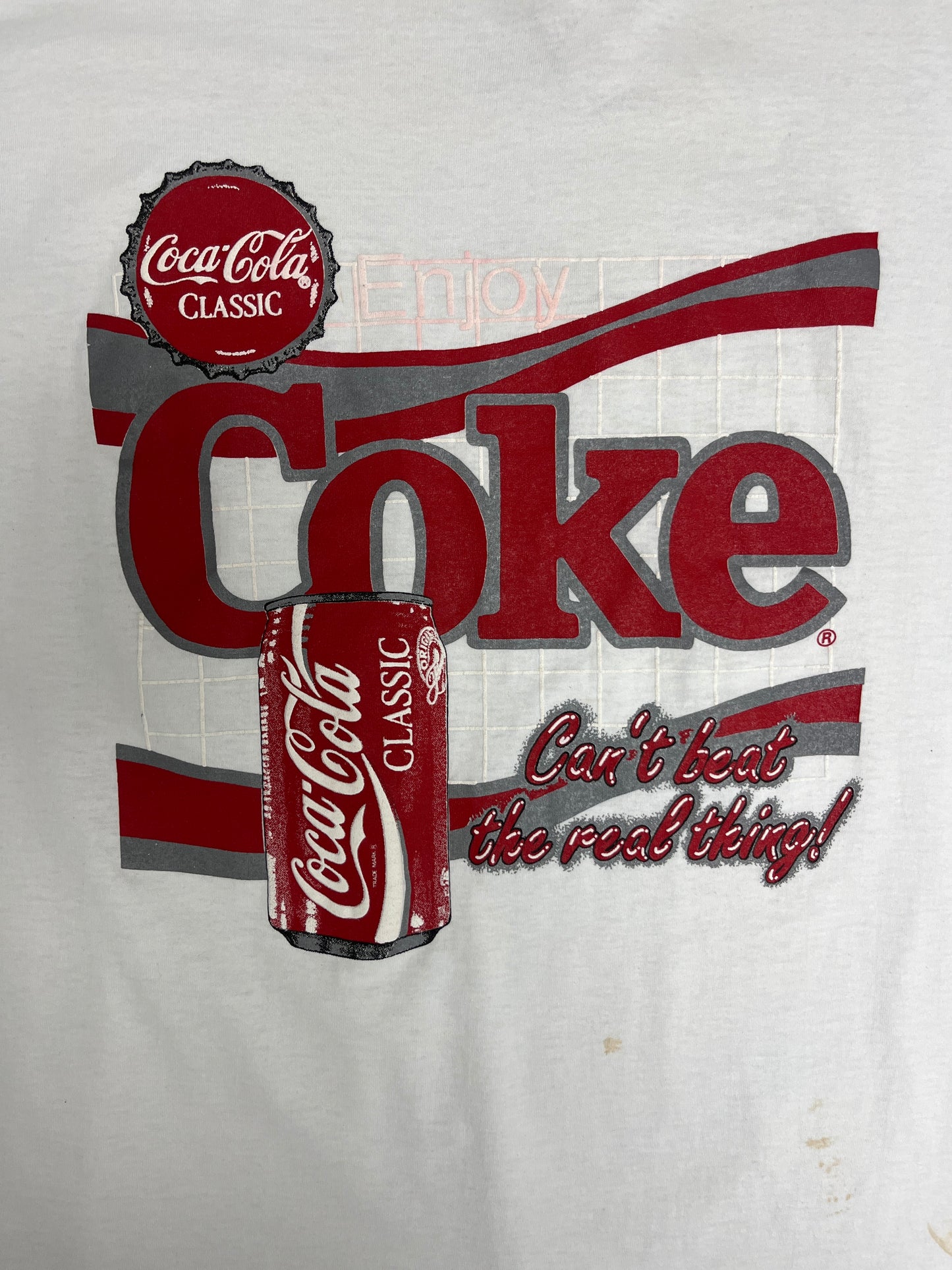 Enjoy Coke Graphic Tee | Size X-Large | Vintage 1990s Beverage Promotional White T-Shirt |