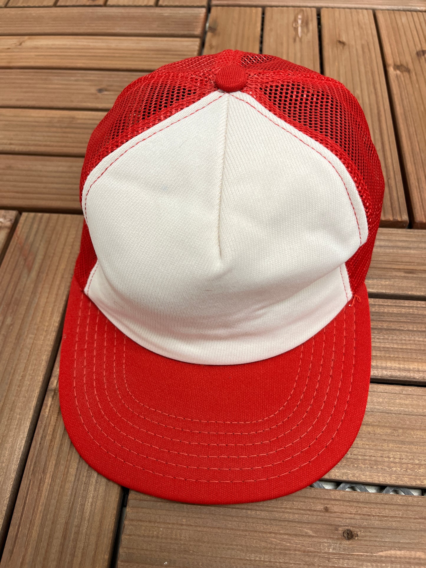 Blank White & Red Trucker Panel Hat | Adjustable With Snap Back | Vintage 1990s Black Trucker Cap | Made in USA | Free Shipping to USA|
