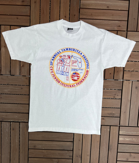 25th Annual Tamburitza Festival Graphic Tee | Size Large | Vintage 1990s Single Stitch White T-Shirt | Made in USA |