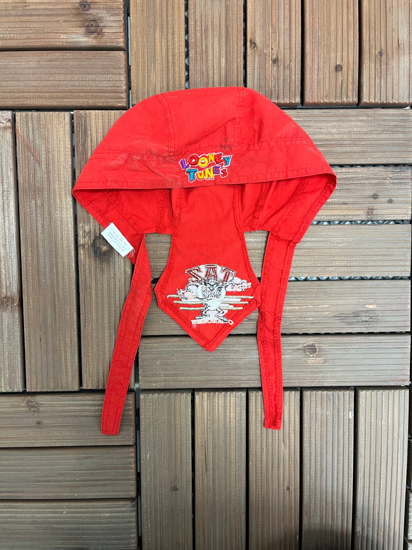 Taz Embroidered Graphic Durag | Standard Sizing | Vintage 1990s Promotional Cartoon Red Durag |