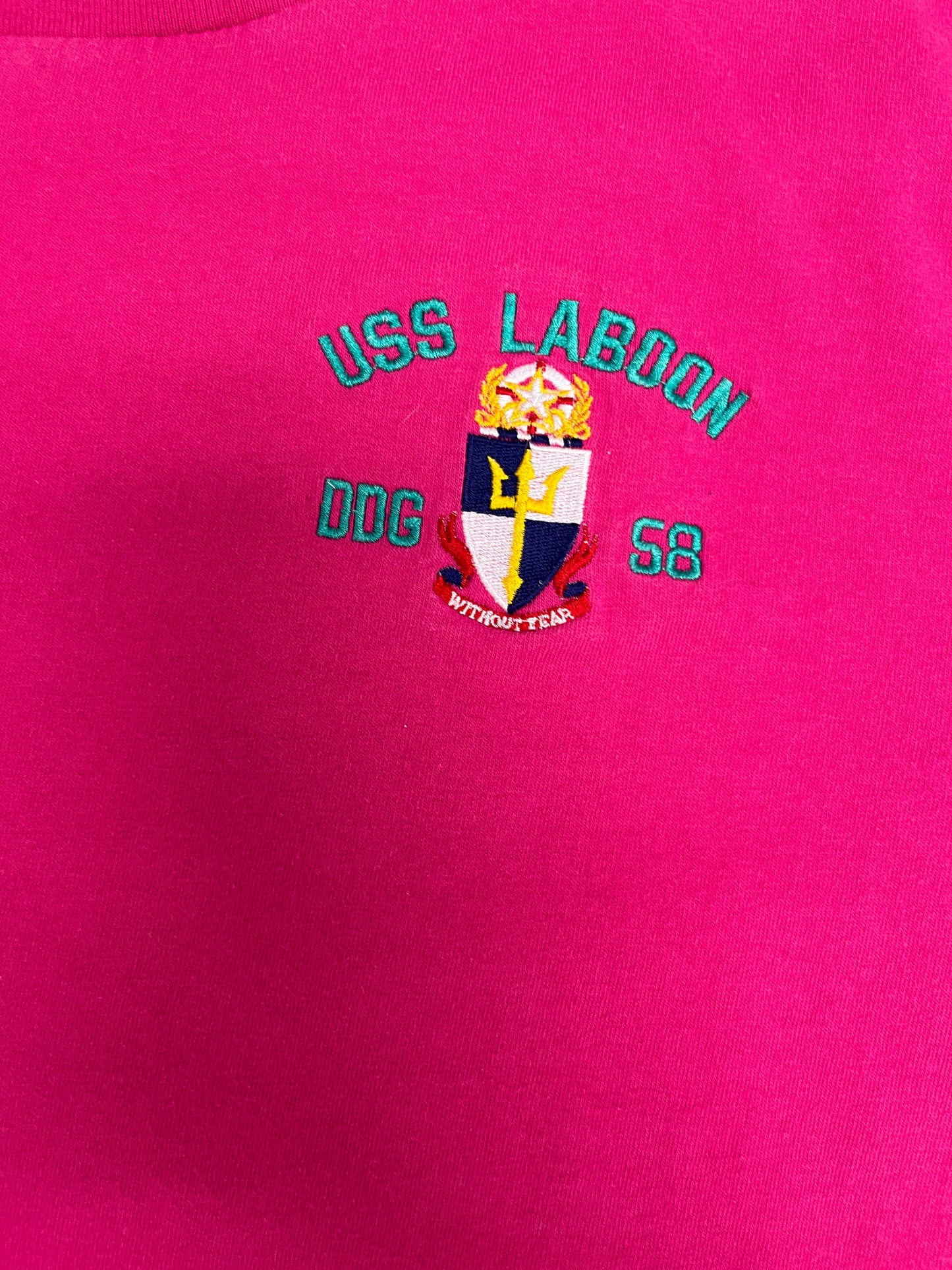 USS Laboon (DDG-58) Embroidered Graphic Tee | Size Large | Vintage 1990s Single Stitch Pink T-Shirt |