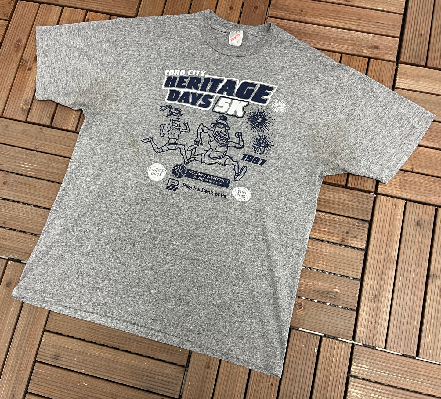 Ford City Heritage Days 5K Graphic Tee | Size Large | Vintage 1990s Marathon Grey T-Shirt | Made in USA |