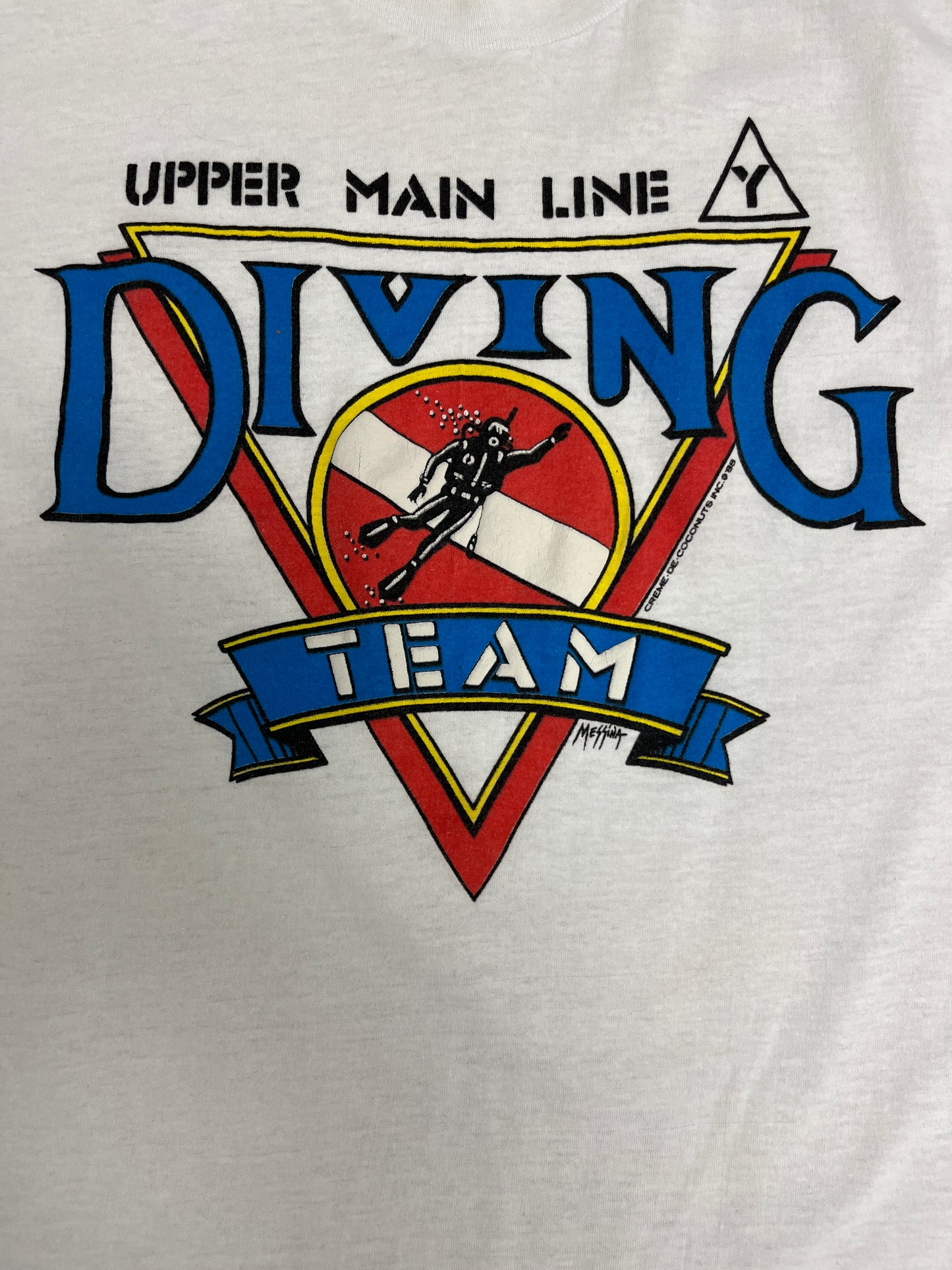 Upper Main Line Diving Team Graphic Tee | Size X-Large | Vintage 1980s Single Stitch White T-Shirt |