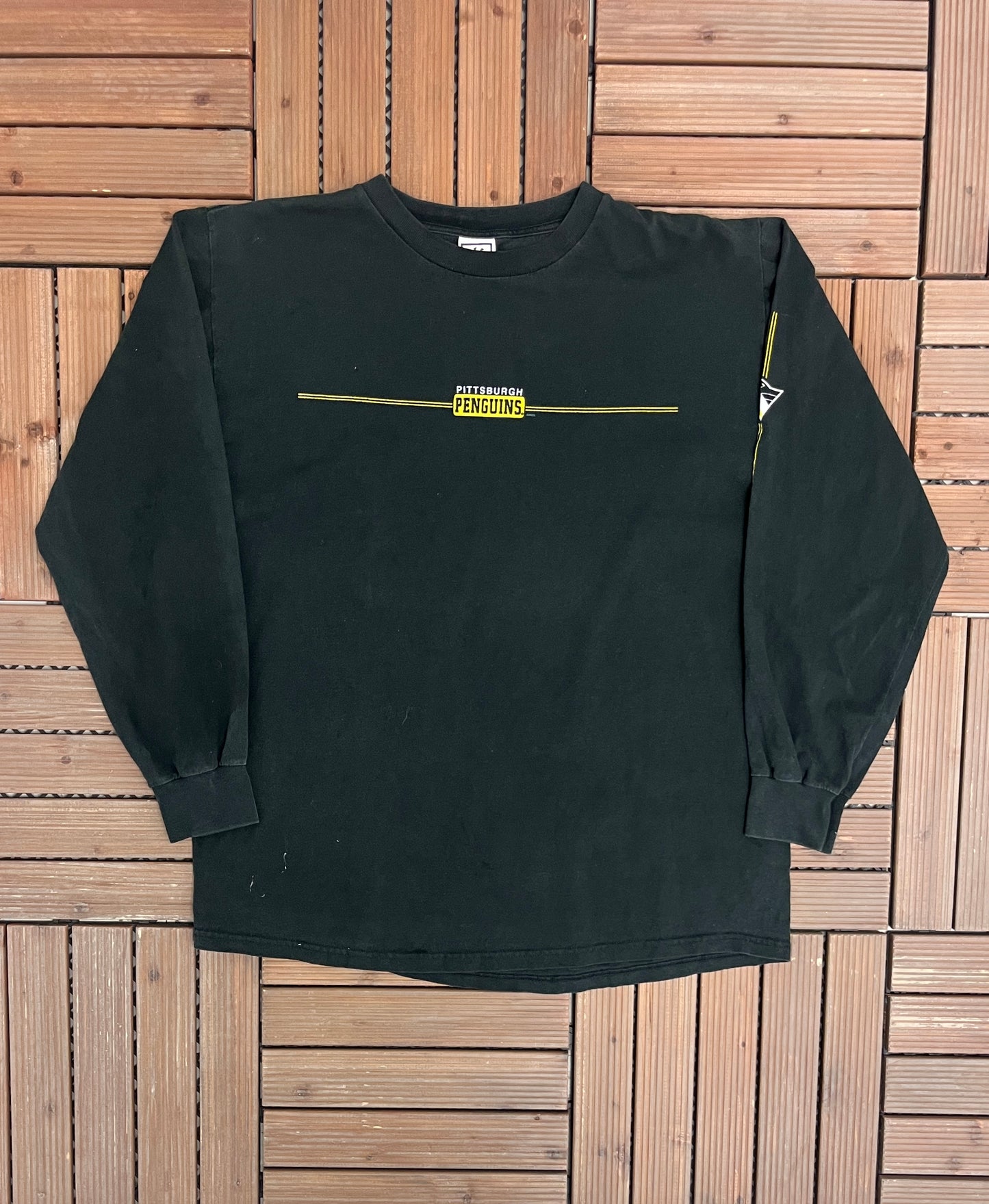 Pittsburgh Penguins Small Logo Graphic Tee | Size Large | Vintage 1990s NHL Hockey Black Long Sleeve T-Shirt | Free Shipping to USA |