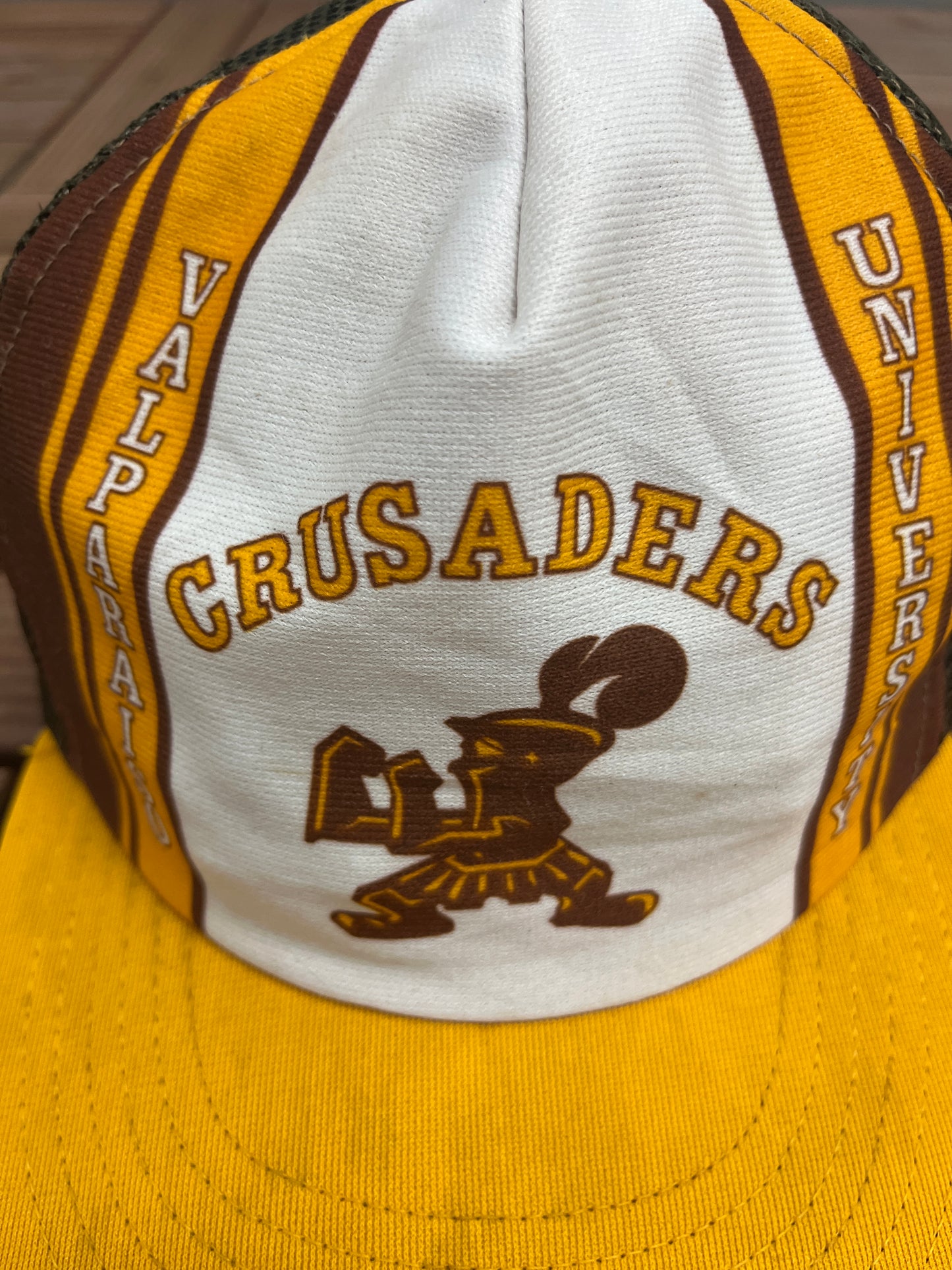 Valparaiso University Crusaders Graphic Hat | Snap Back Adjustable | Vintage 1990s College Trucker White Cap |