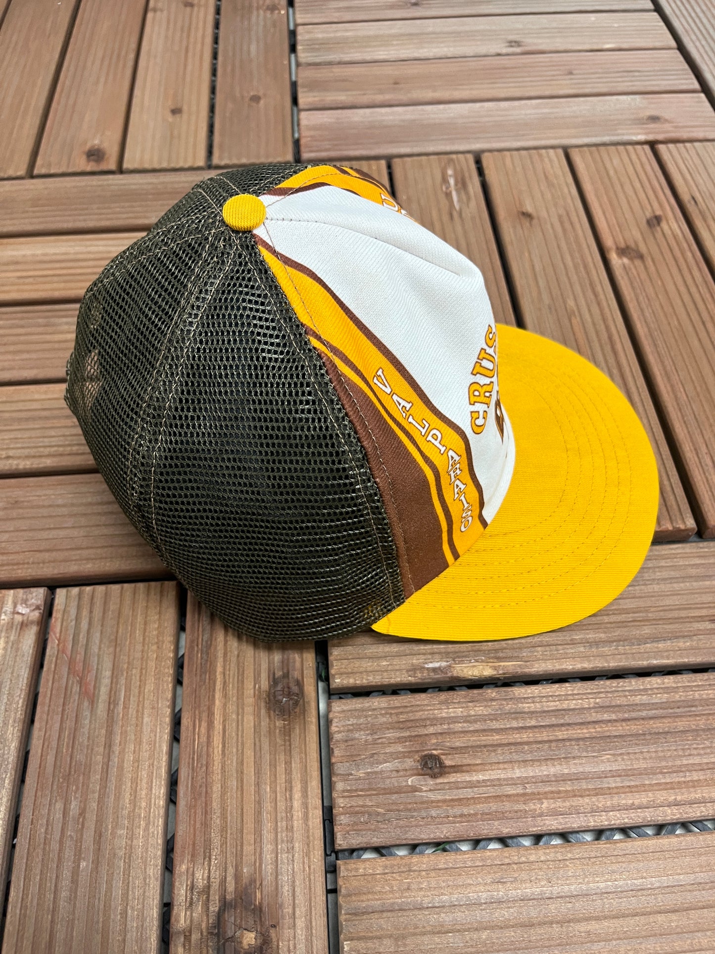 Valparaiso University Crusaders Graphic Hat | Snap Back Adjustable | Vintage 1990s College Trucker White Cap |