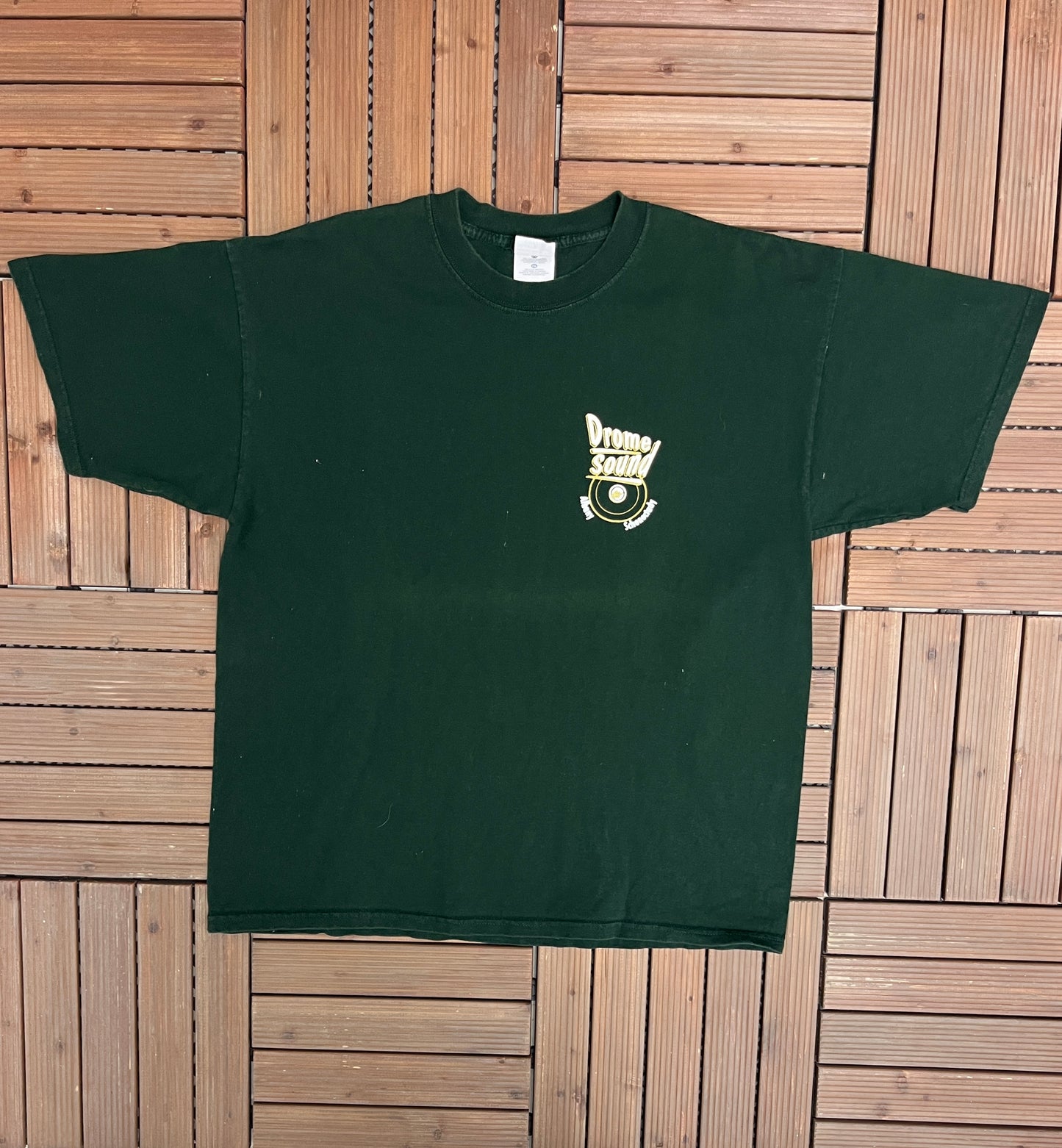 Drome Sound Music Store Graphic Tee | Size X-Large | Vintage 2000s Promotional Green T-Shirt |