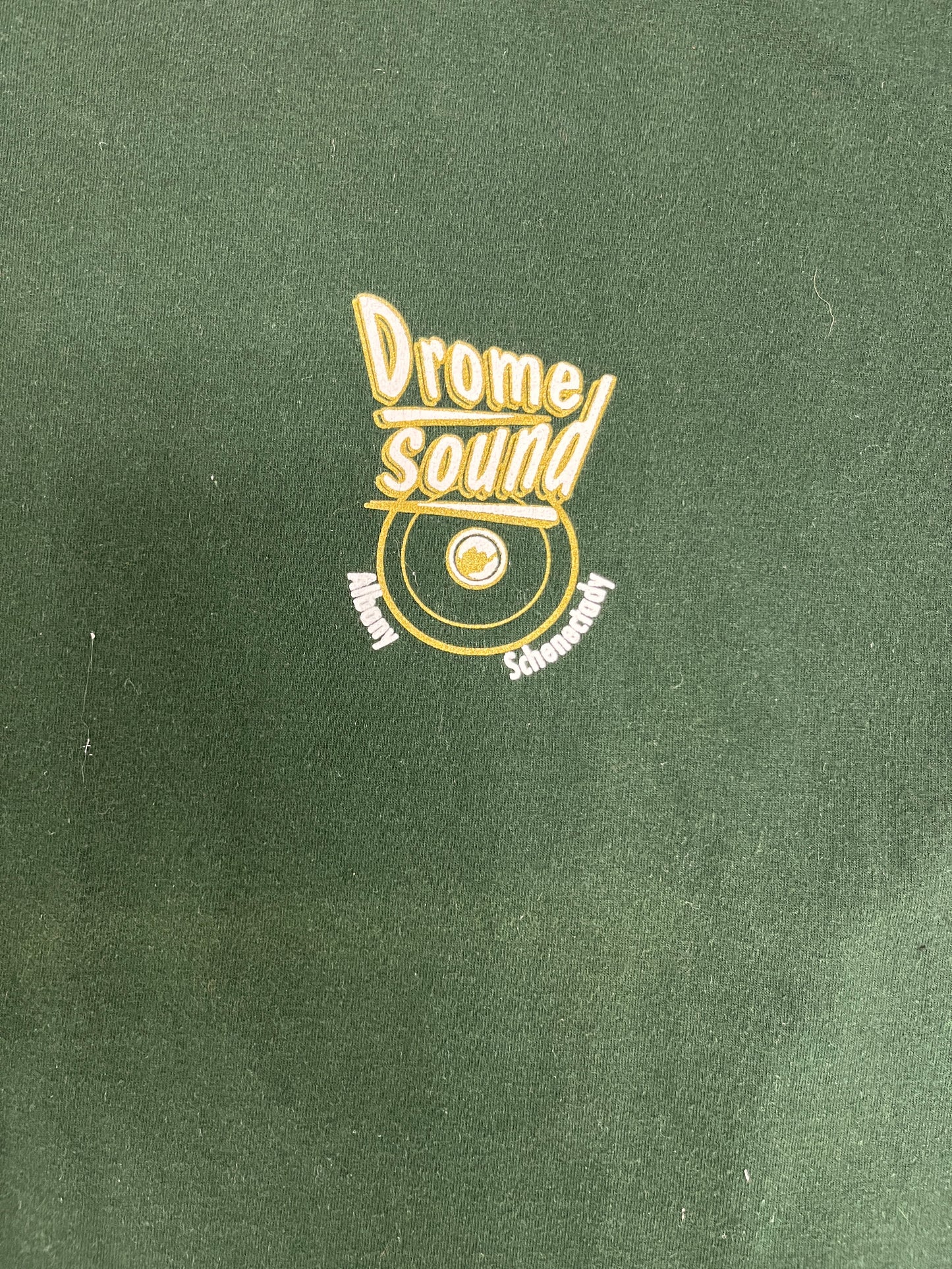 Drome Sound Music Store Graphic Tee | Size X-Large | Vintage 2000s Promotional Green T-Shirt |
