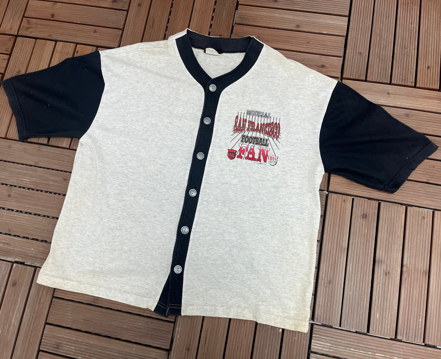 San Francisco 49ers Graphic Baseball Jersey | One Size Fits All | Vintage 1990s NFL Football Grey Jersey |