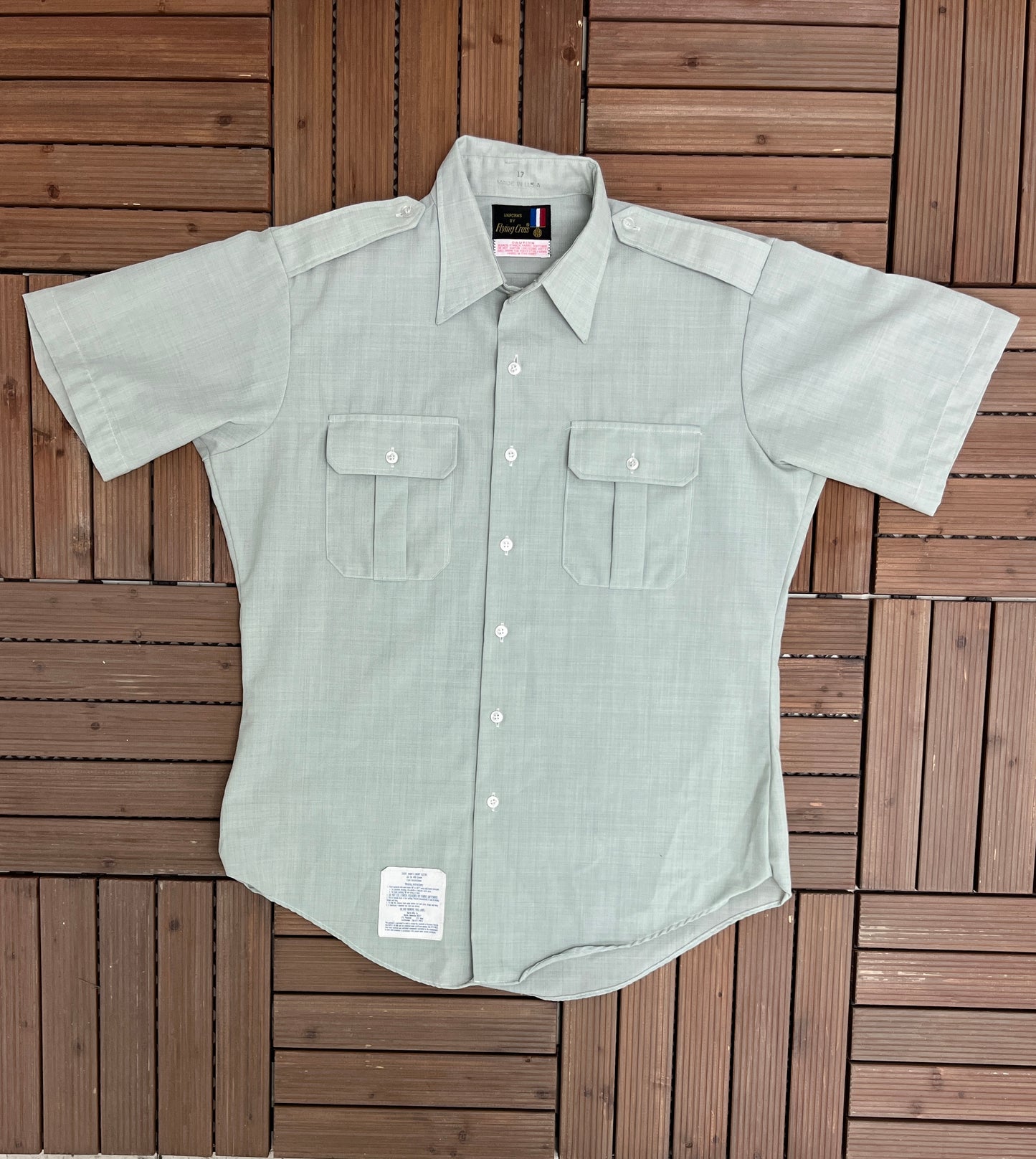 Uniforms by Flying Cross Button Down Shirt | Size X-Large | Vintage 1990s Uniform Light Green Button Down | Made in USA |