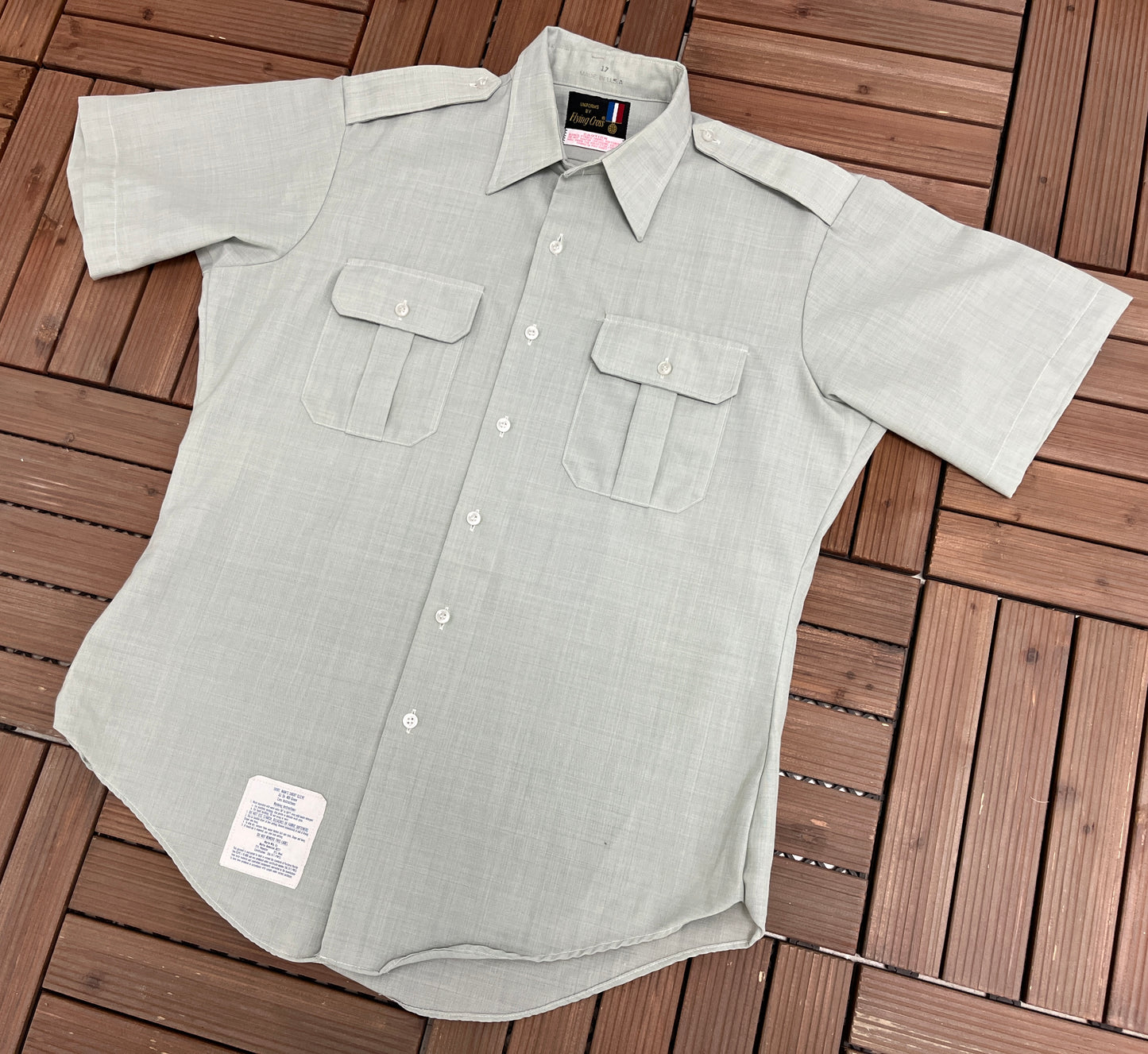 Uniforms by Flying Cross Button Down Shirt | Size X-Large | Vintage 1990s Uniform Light Green Button Down | Made in USA |