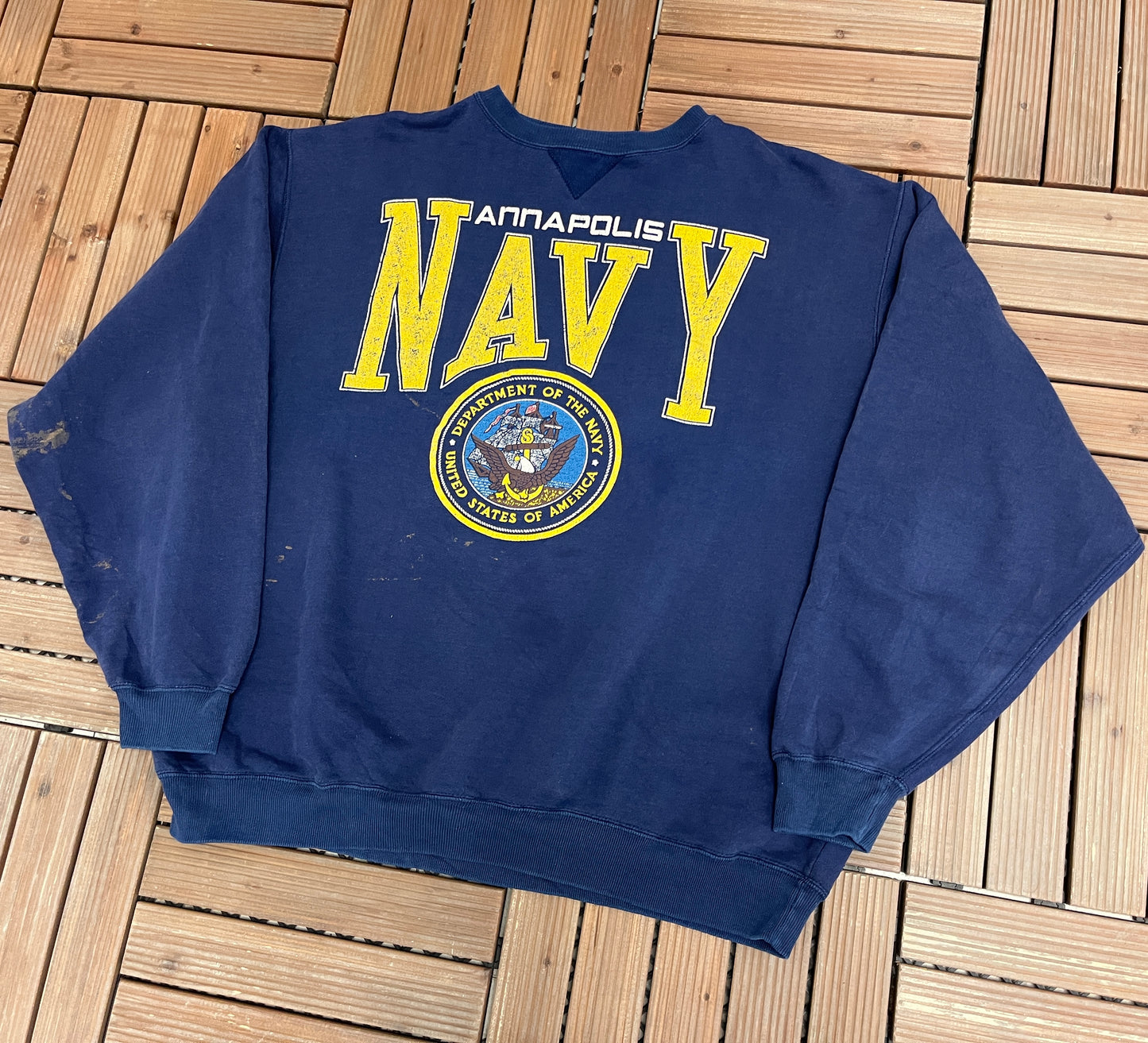 Annapolis Navy Graphic Crewneck | Size X-Large | Vintage 1990s Galt Sand College Blue Sweater |
