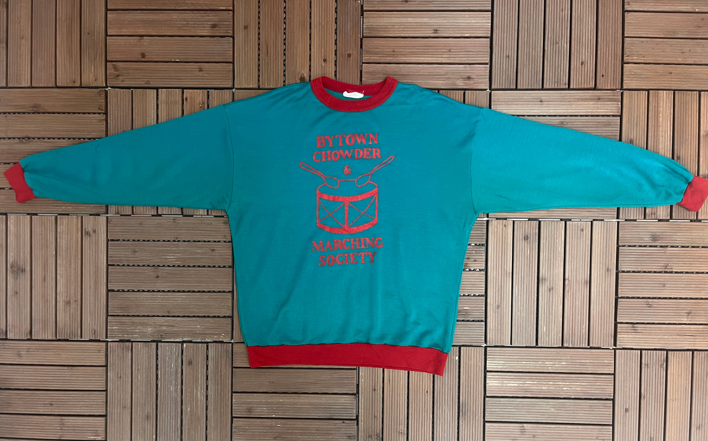 Bytown Chowder & Marching Society Graphic Crewneck | Size X-Large | Vintage 1990s Teal Promotional Sweater |