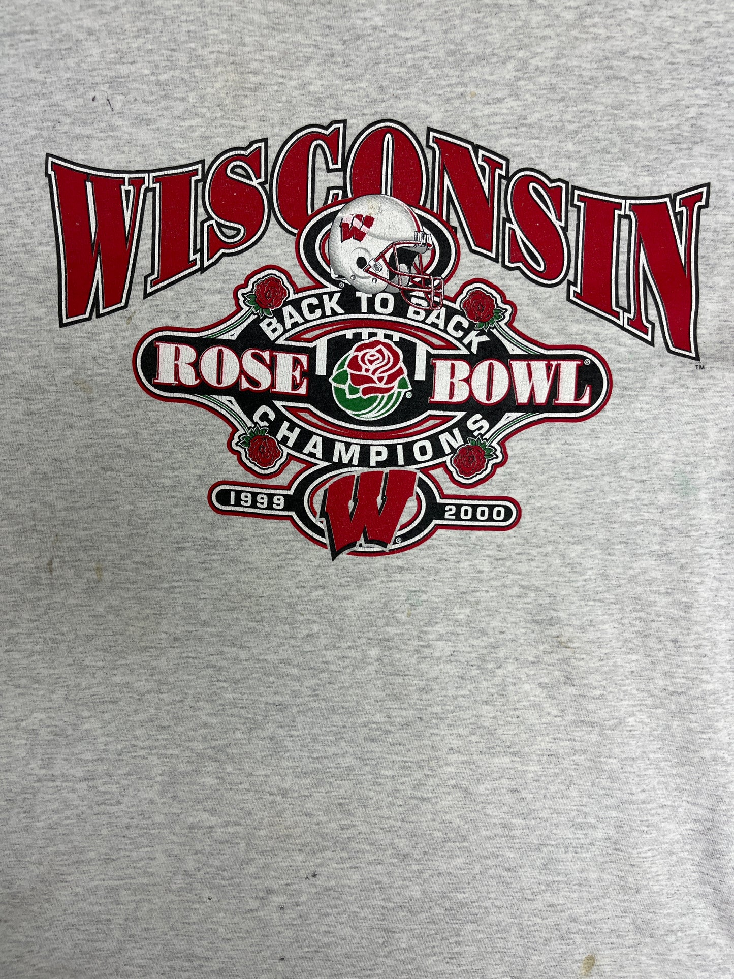 Wisconsin Badgers Rose Bowl 2000 Graphic Tee | Size X-Large | Vintage 2000s College Football Grey T-Shirt |