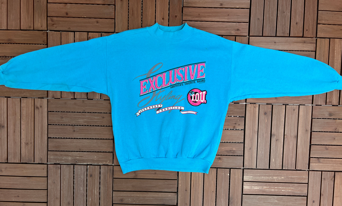 Exclusive I.O.U. Collection Graphic Crewneck | Size Medium | Vintage 1990s Promotional Blue Sweater |