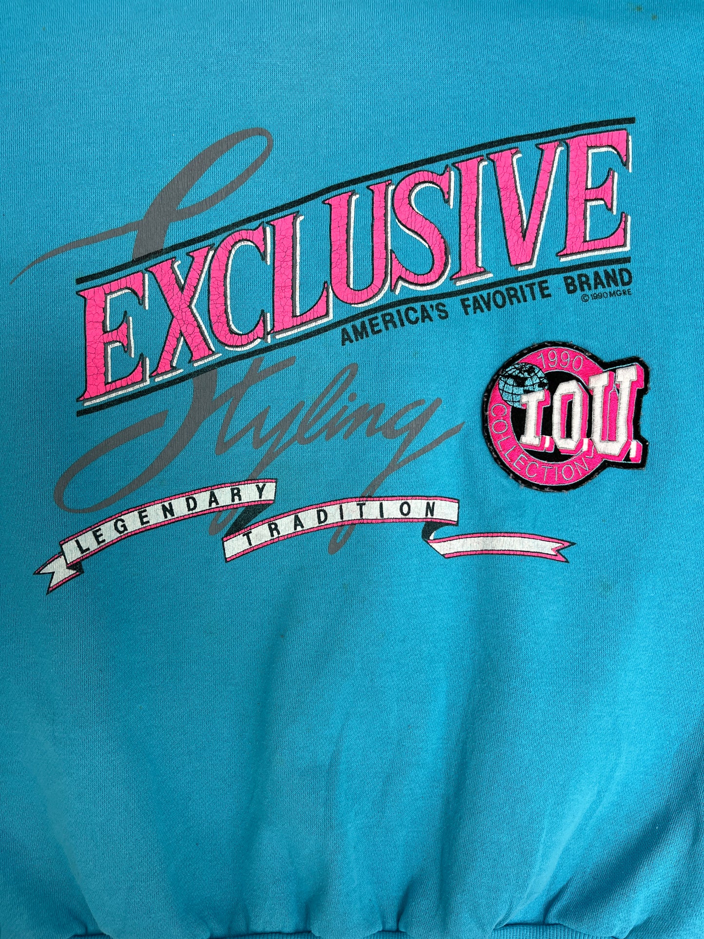 Exclusive I.O.U. Collection Graphic Crewneck | Size Medium | Vintage 1990s Promotional Blue Sweater |