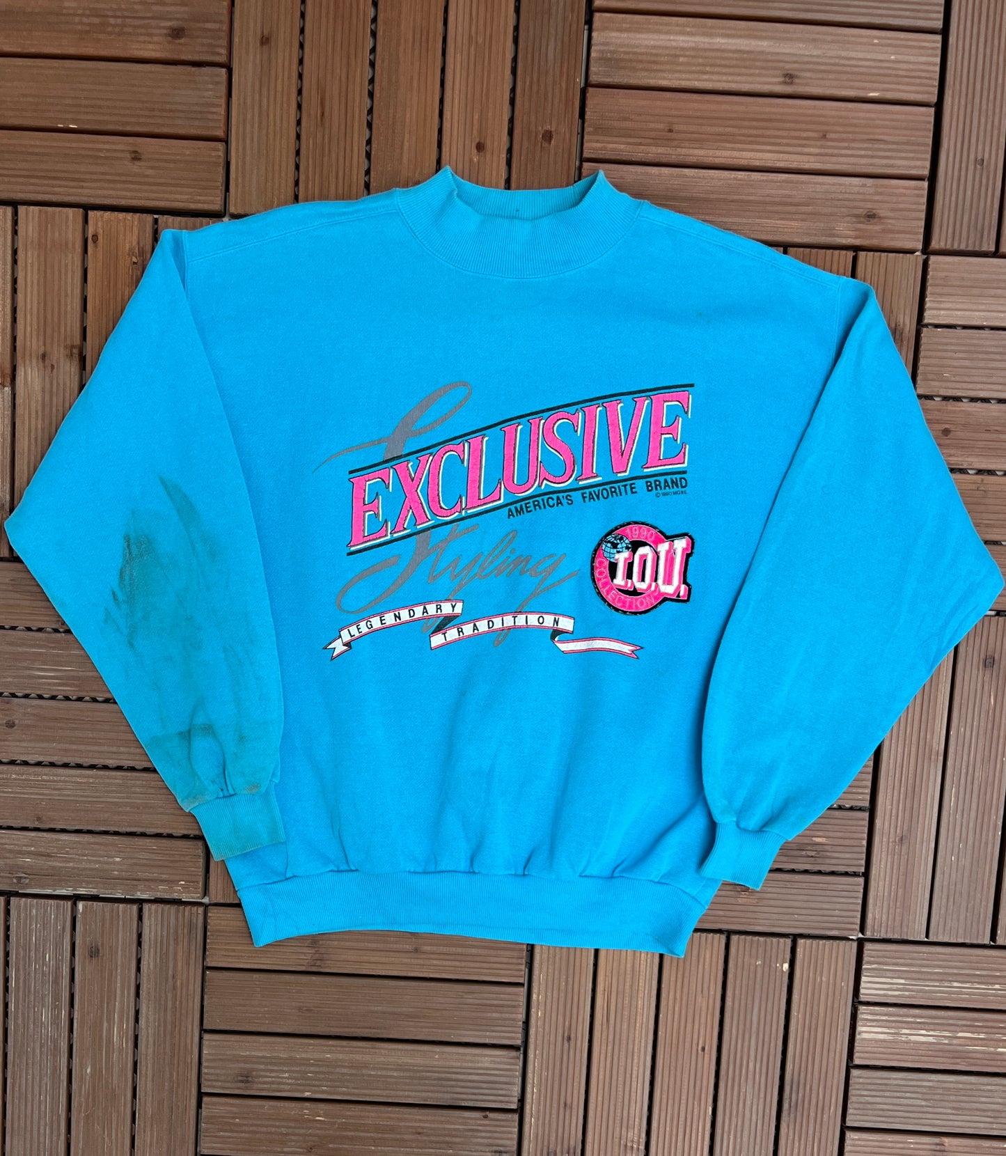 Exclusive I.O.U. Collection Graphic Crewneck | Size Medium | Vintage 1990s Promotional Blue Sweater |
