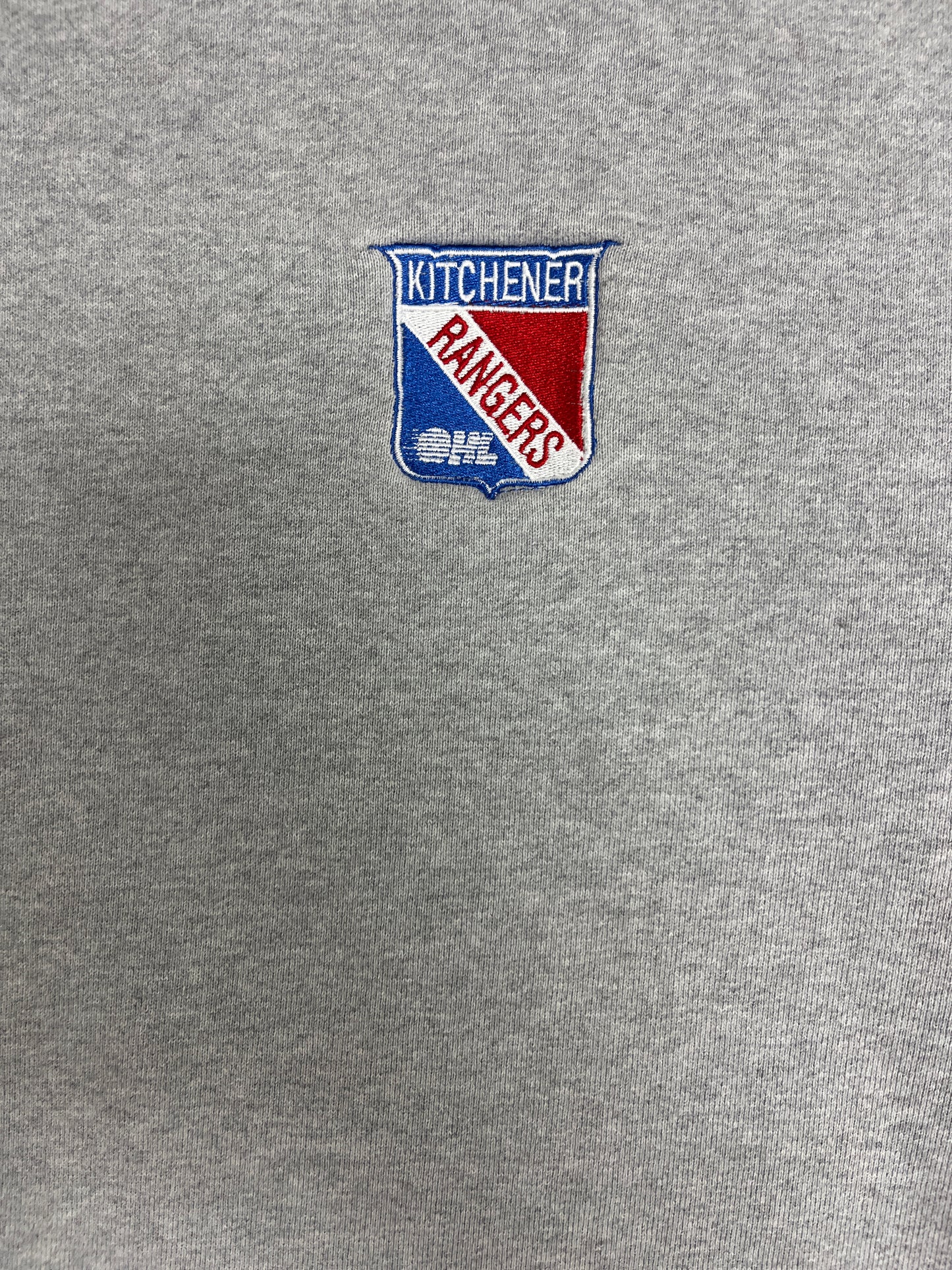 Kitchener Rangers Embroidered Graphic Crewneck | Size Small | Vintage 2000s OHL Hockey Grey Sweater |