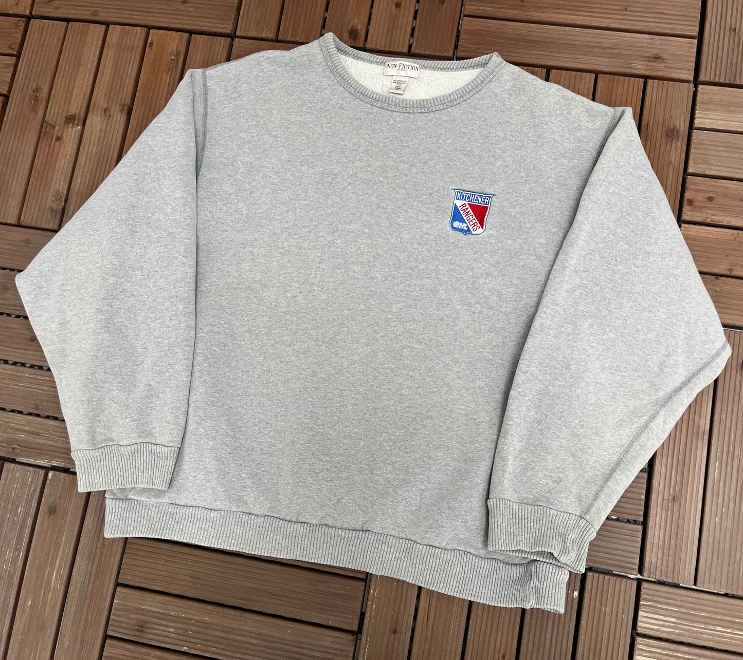 Kitchener Rangers Embroidered Graphic Crewneck | Size Small | Vintage 2000s OHL Hockey Grey Sweater |