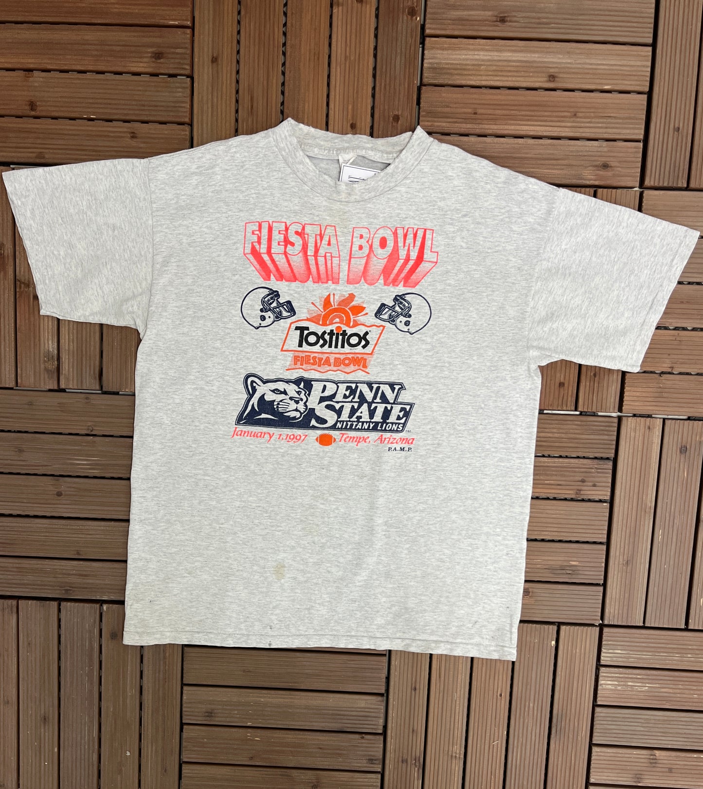 Penn State Nittany Lions Fiesta Bowl Graphic Tee | Size X-Large | Vintage 1990s College Football Grey T-Shirt | Made in USA |