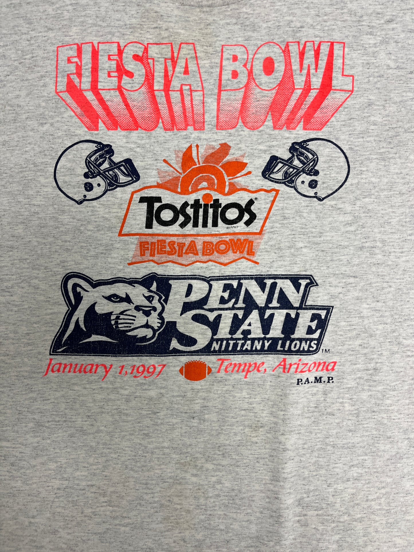 Penn State Nittany Lions Fiesta Bowl Graphic Tee | Size X-Large | Vintage 1990s College Football Grey T-Shirt | Made in USA |