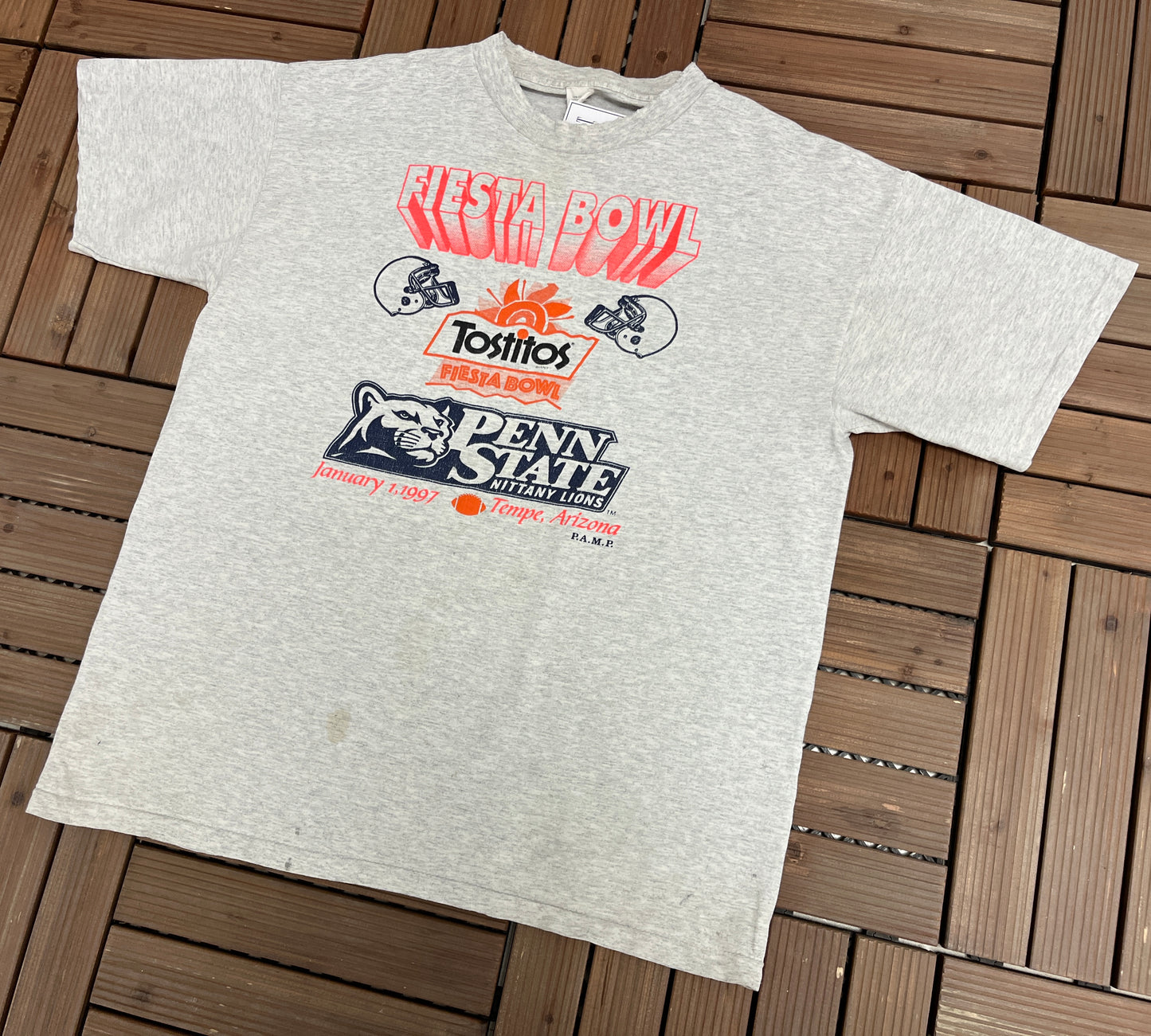 Penn State Nittany Lions Fiesta Bowl Graphic Tee | Size X-Large | Vintage 1990s College Football Grey T-Shirt | Made in USA |